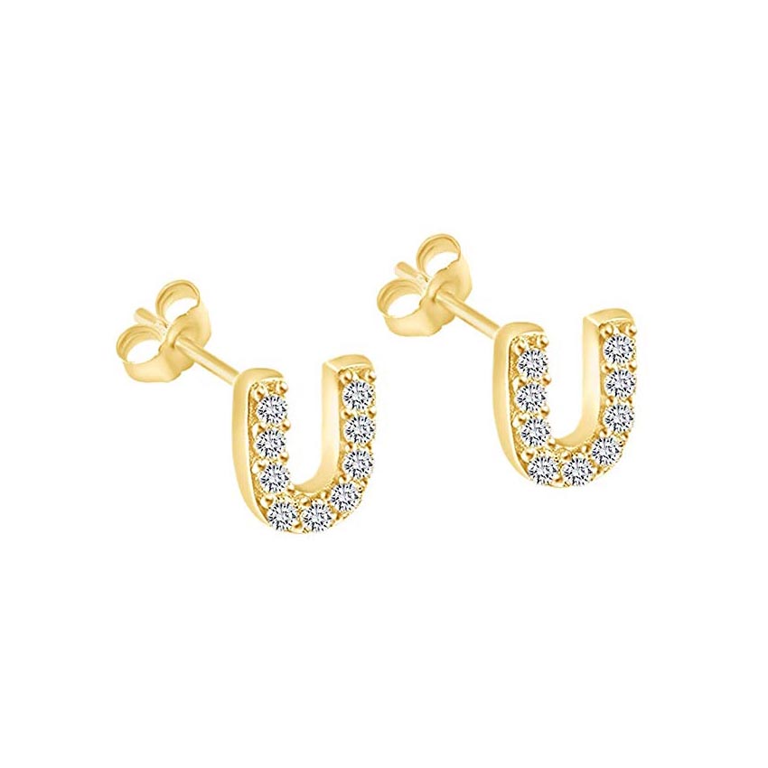 14K Gold Dipped CZ Initial Stud Earrings