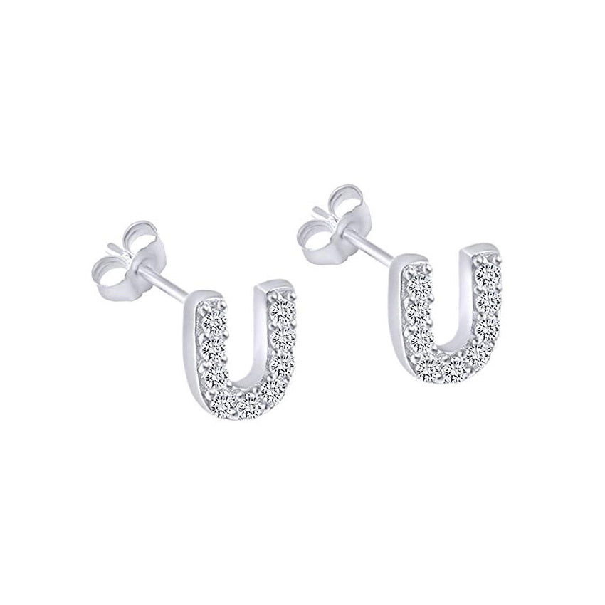 White Gold CZ Initial Stud Earrings