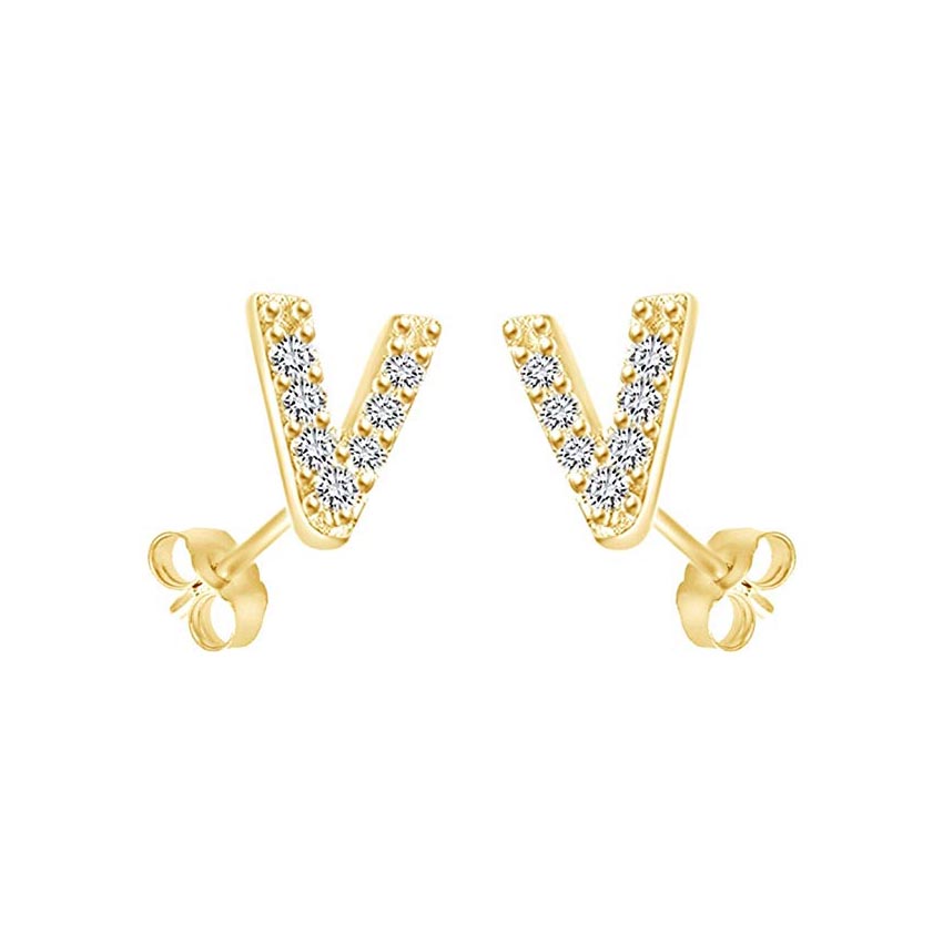 14K Gold Dipped CZ Initial Stud Earrings