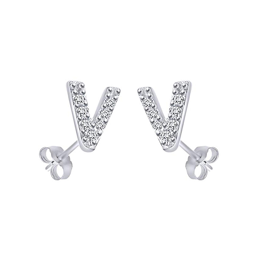 White Gold CZ Initial Stud Earrings