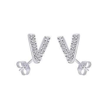 White Gold CZ Initial Stud Earrings