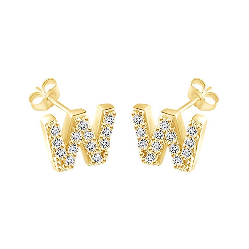 14K Gold Dipped CZ Initial Stud Earrings