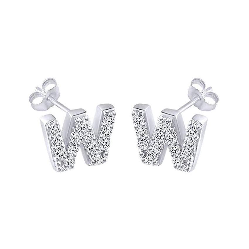 White Gold CZ Initial Stud Earrings