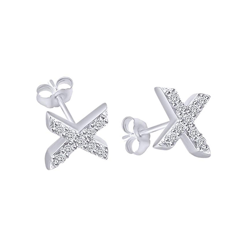 White Gold CZ Initial Stud Earrings