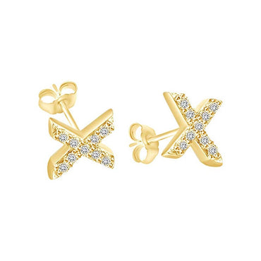 14K Gold Dipped CZ Initial Stud Earrings