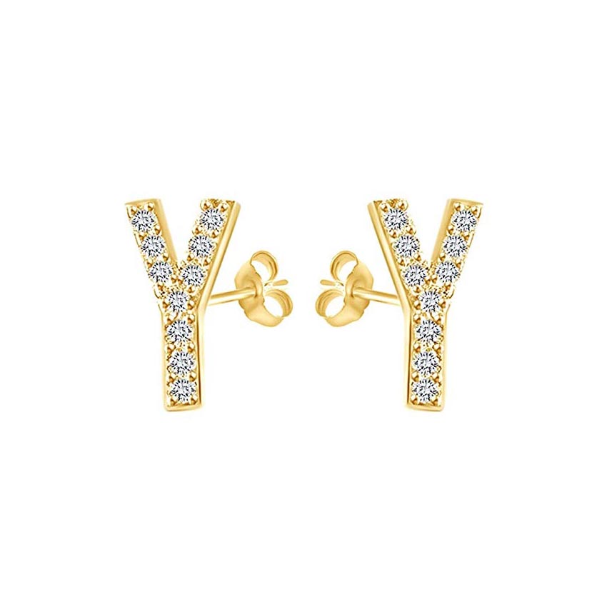 14K Gold Dipped CZ Initial Stud Earrings