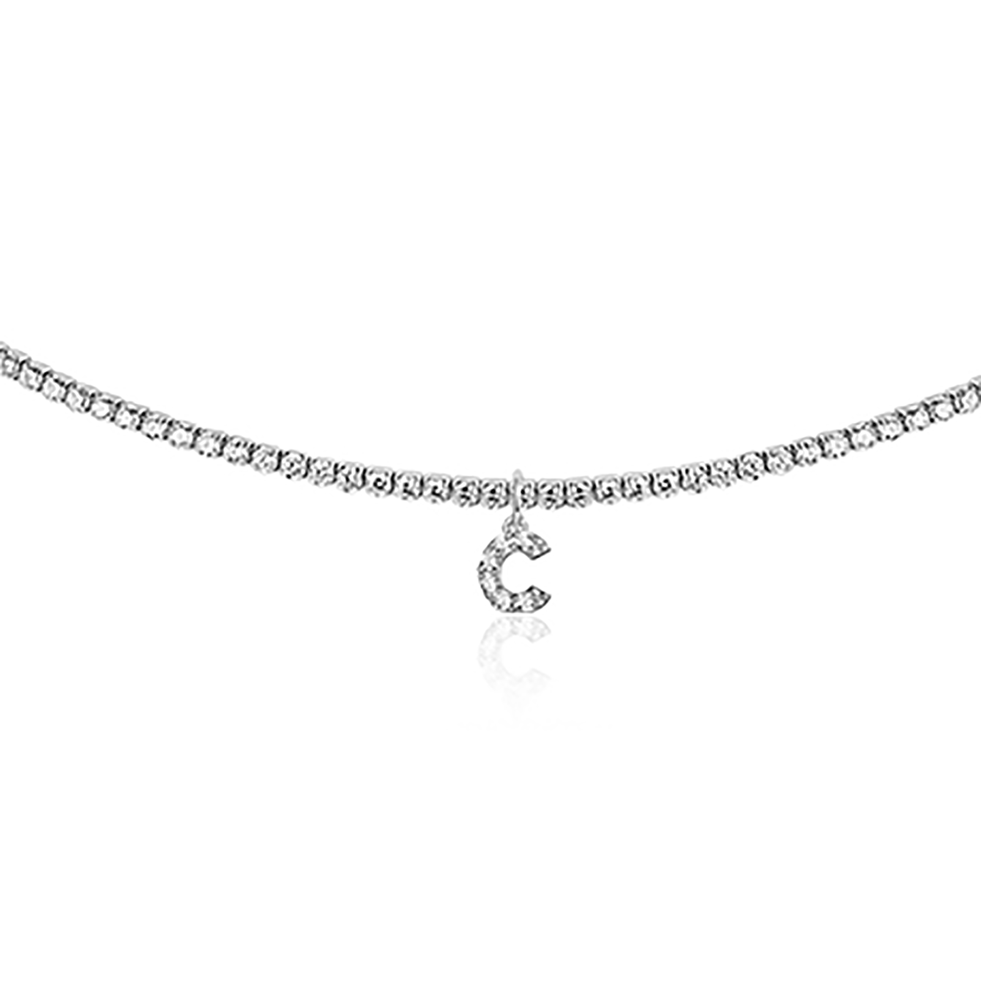 White Gold Plated CZ Letters / Initial Choker Necklace