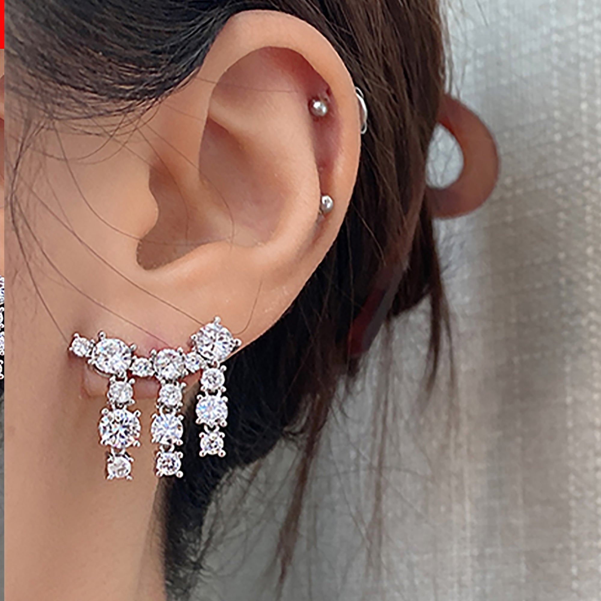 White Gold Plated w/ CZ Fringe Earrings Valentine Day Gift Mother's Day Christmas Holidays Summer