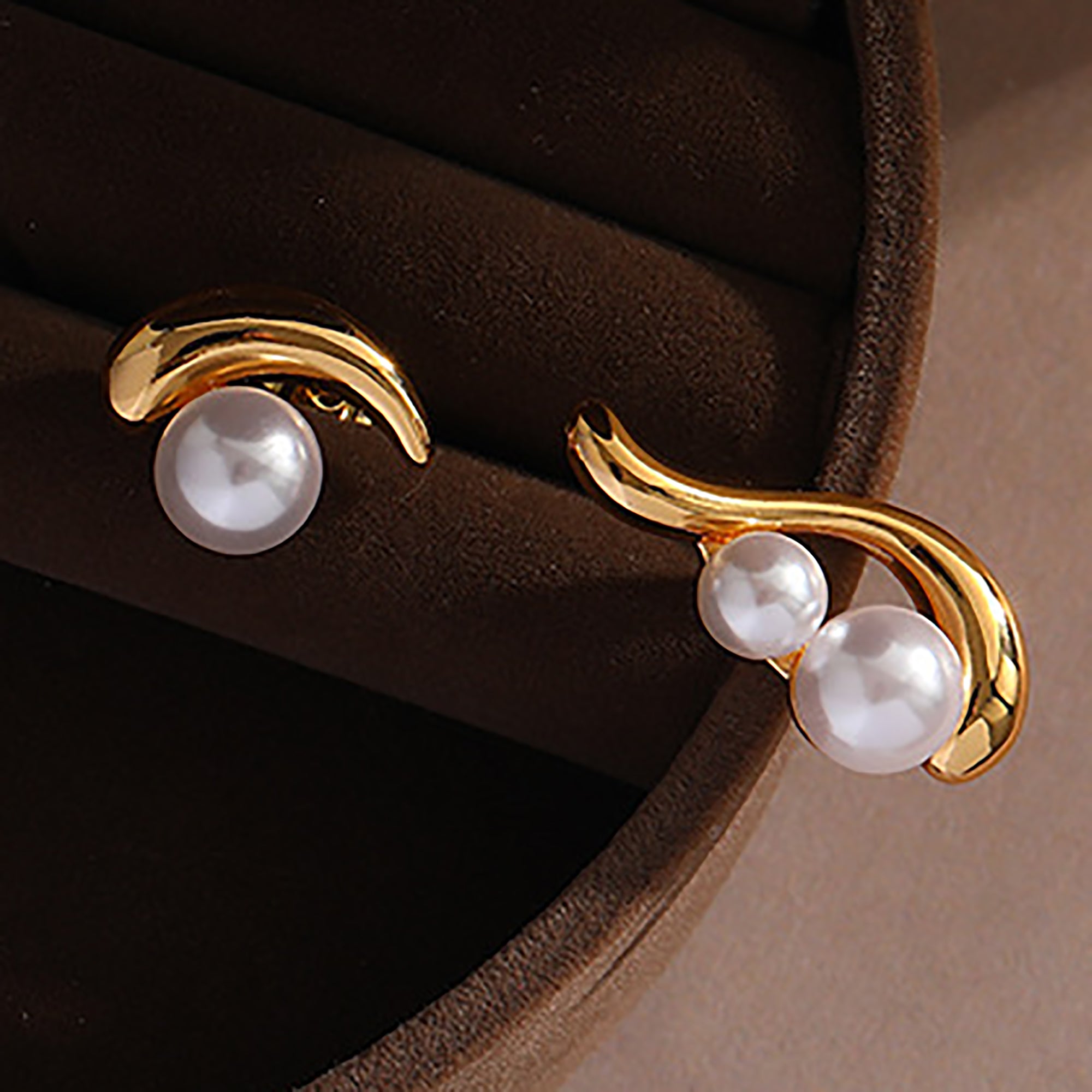 Gold Plated w/ Pearl Asymmetrical Earrings Valentine Day Gift birthday party anniversary