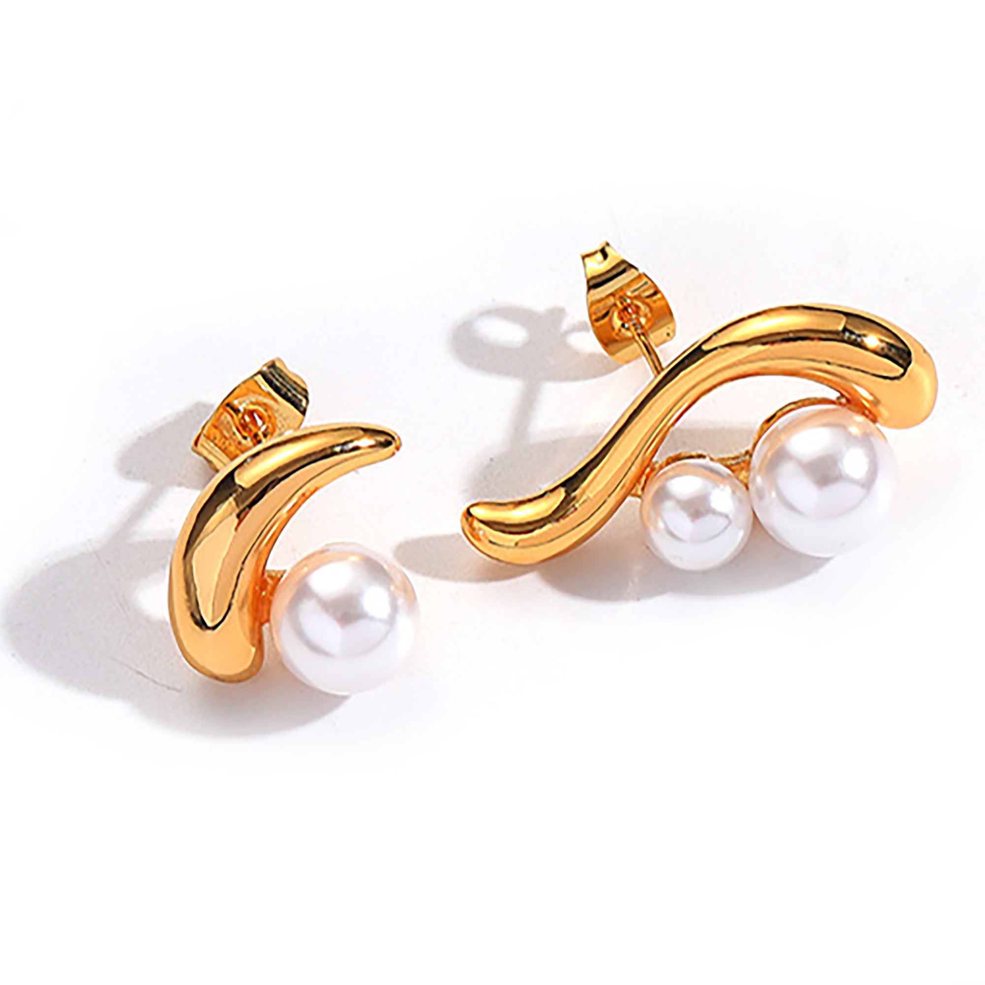 Gold Plated w/ Pearl Asymmetrical Earrings Valentine Day Gift birthday party anniversary