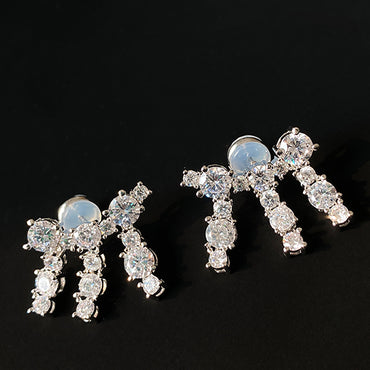 White Gold Plated w/ CZ Fringe Earrings Valentine Day Gift Mother's Day Christmas Holidays Summer