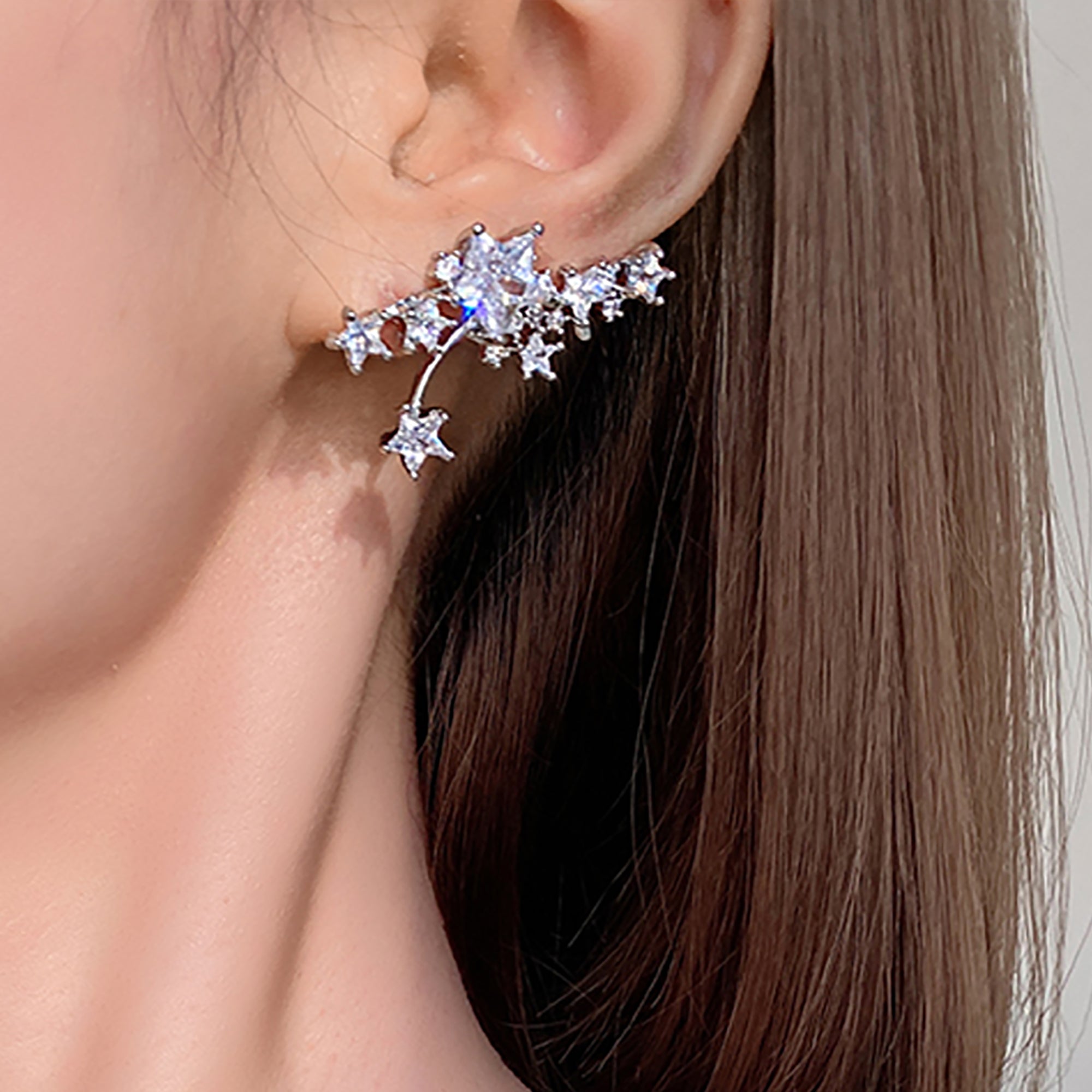 White Gold Plated w/ CZ Star Ear Cuff Earrings Valentine Day Gift birthday party anniversary