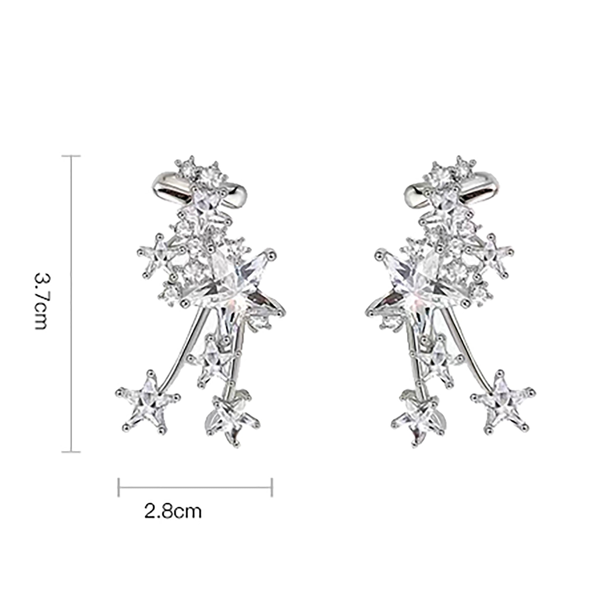 White Gold Plated w/ CZ Star Ear Cuff Earrings Valentine Day Gift birthday party anniversary