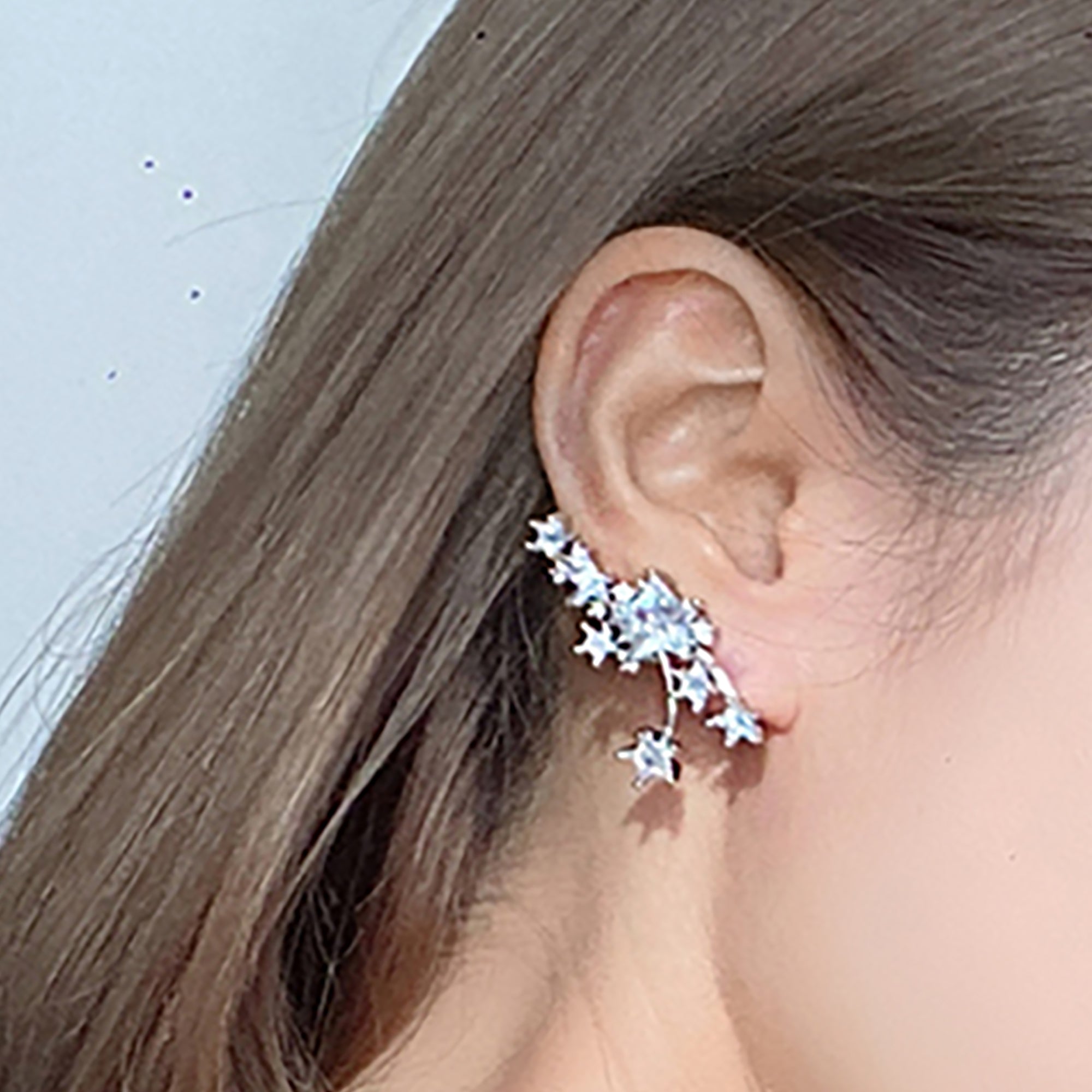 White Gold Plated w/ CZ Star Ear Cuff Earrings Valentine Day Gift birthday party anniversary