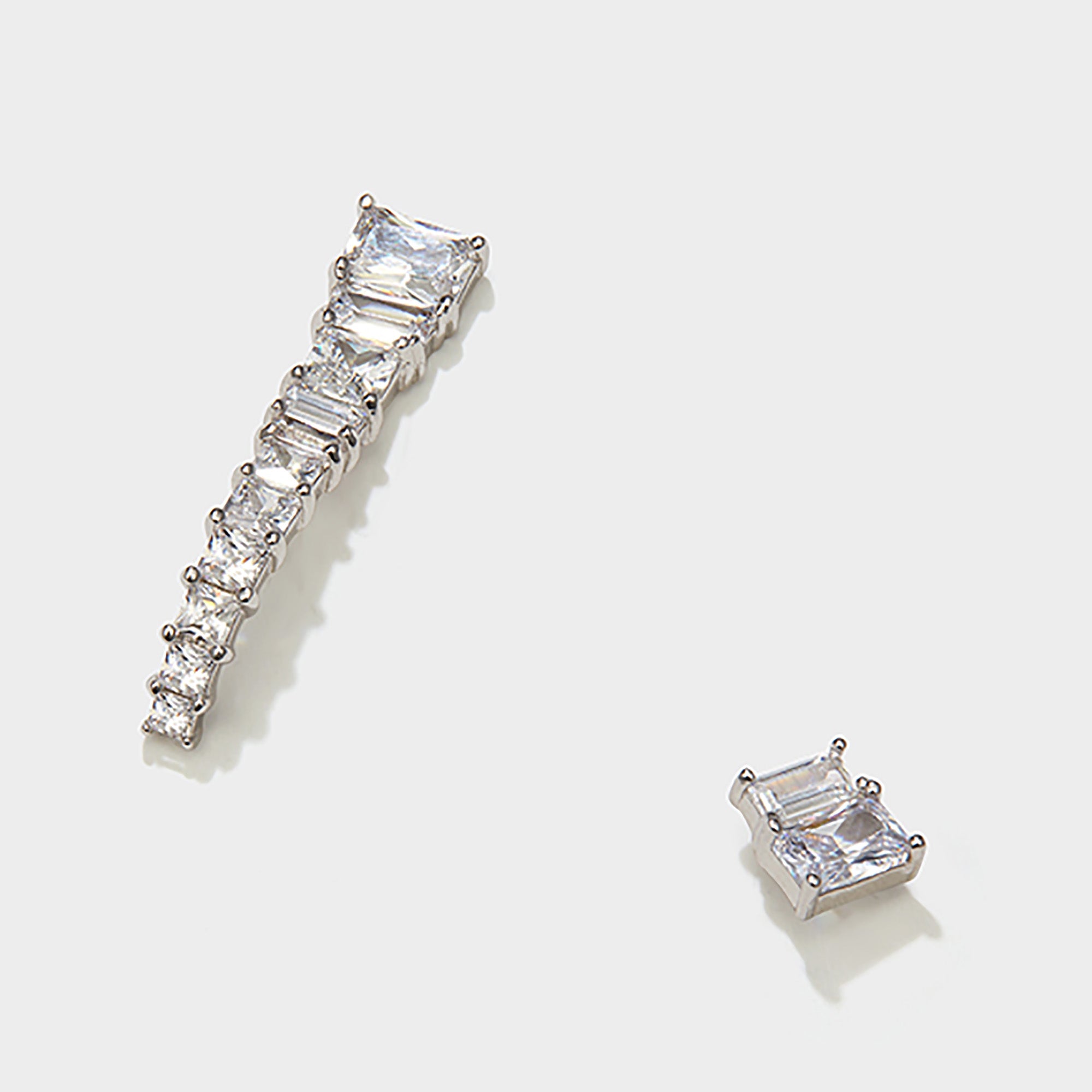 White Gold Plated w/ CZ Asymmetry Suspender Earrings