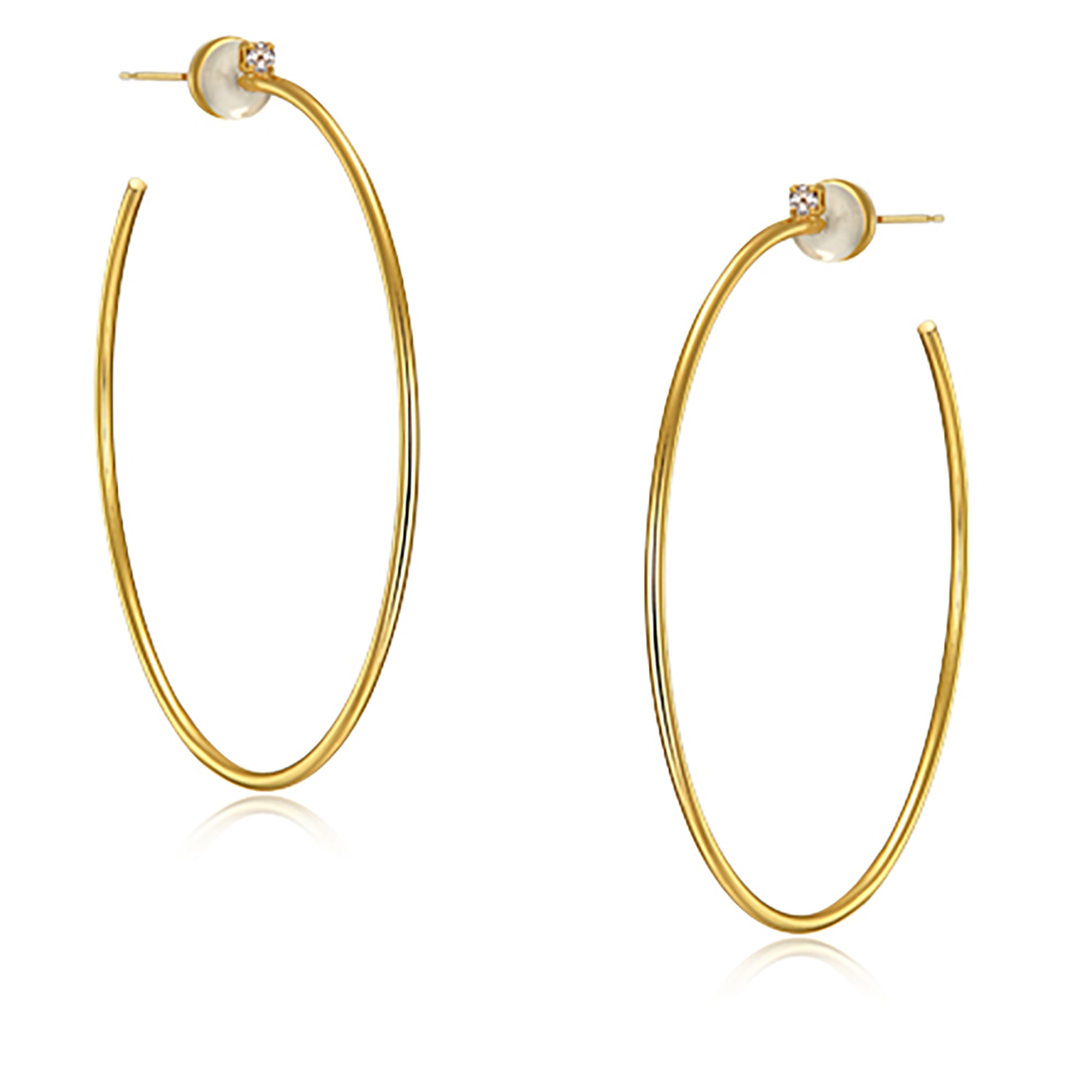 18K Gold Plated Polished w/ CZ Hoop Earrings