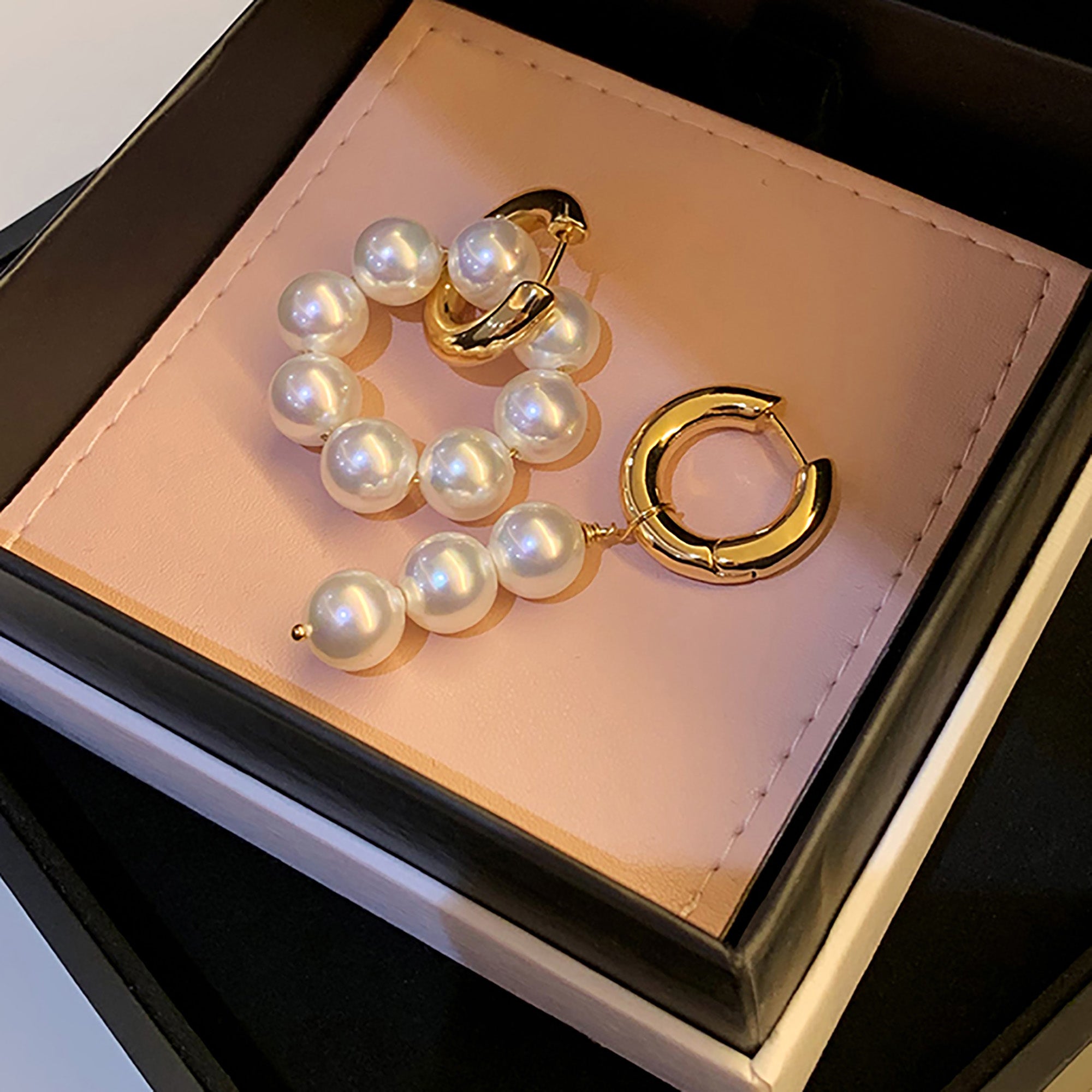 18K Gold Plated w/ Pearl Asymmetry Hoop Earrings