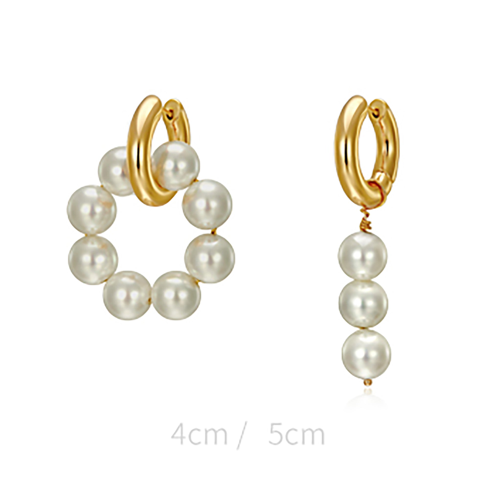 18K Gold Plated w/ Pearl Asymmetry Hoop Earrings