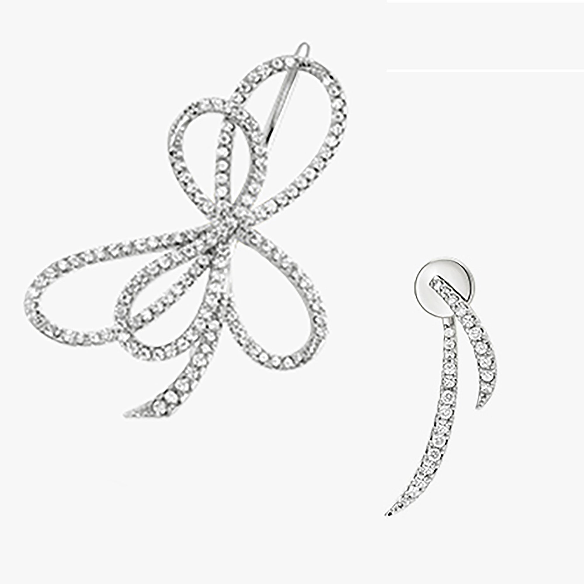 White Gold Plated CZ Asymmetry Ear Cuff / Earrings