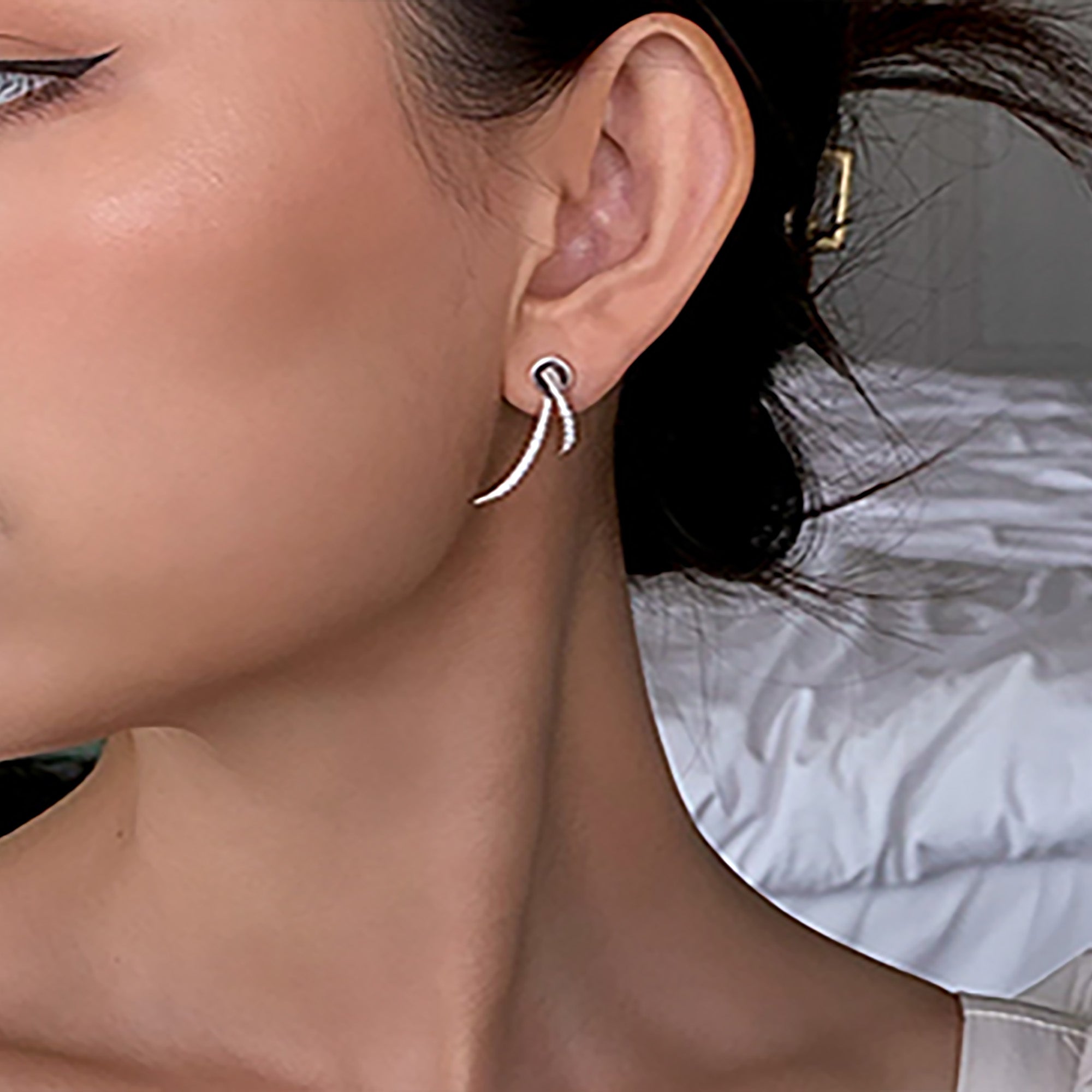 White Gold Plated CZ Asymmetry Ear Cuff / Earrings