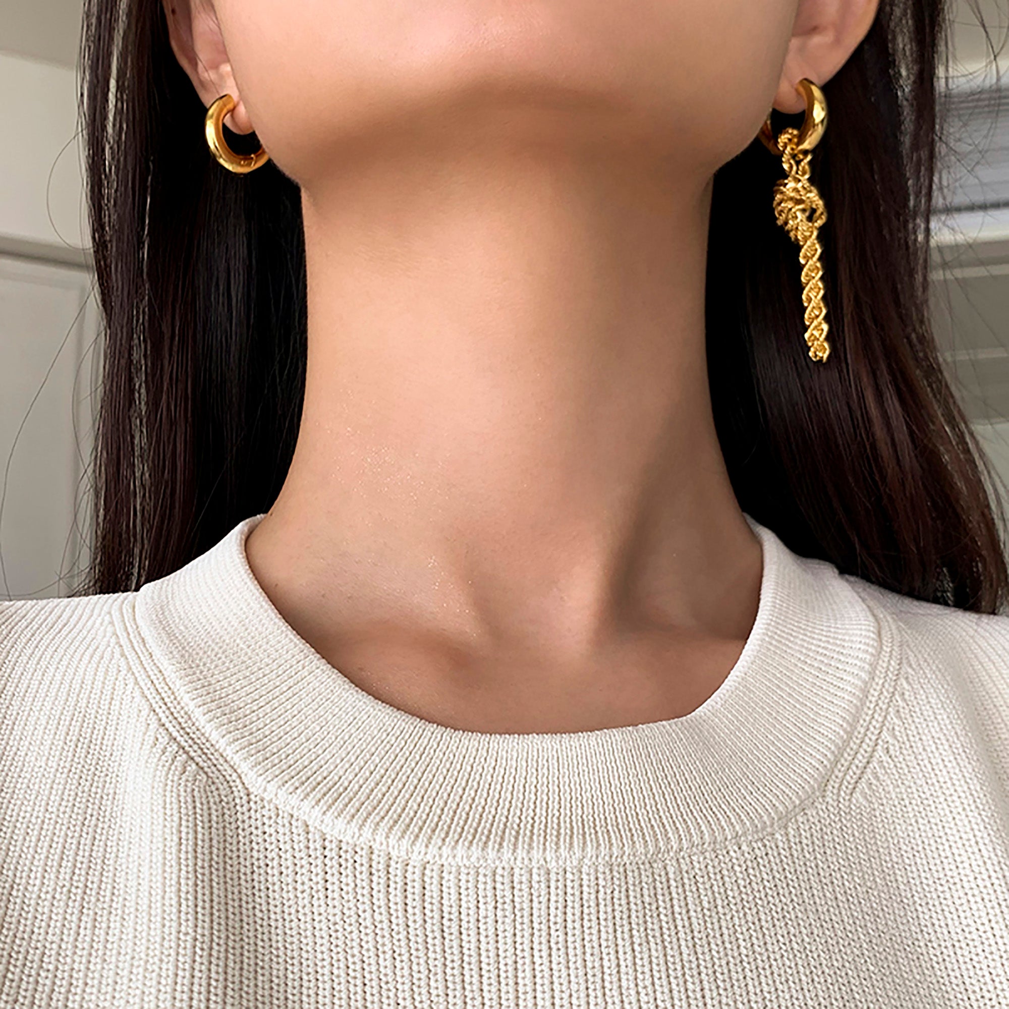 18K Gold Plated Hoop Tassels Asymmetry Earrings