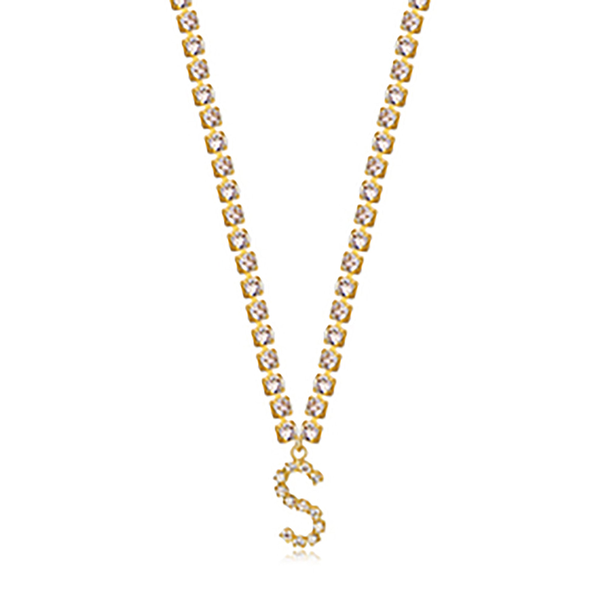 18K Gold Plated CZ Letters Pendant Necklace AnChus