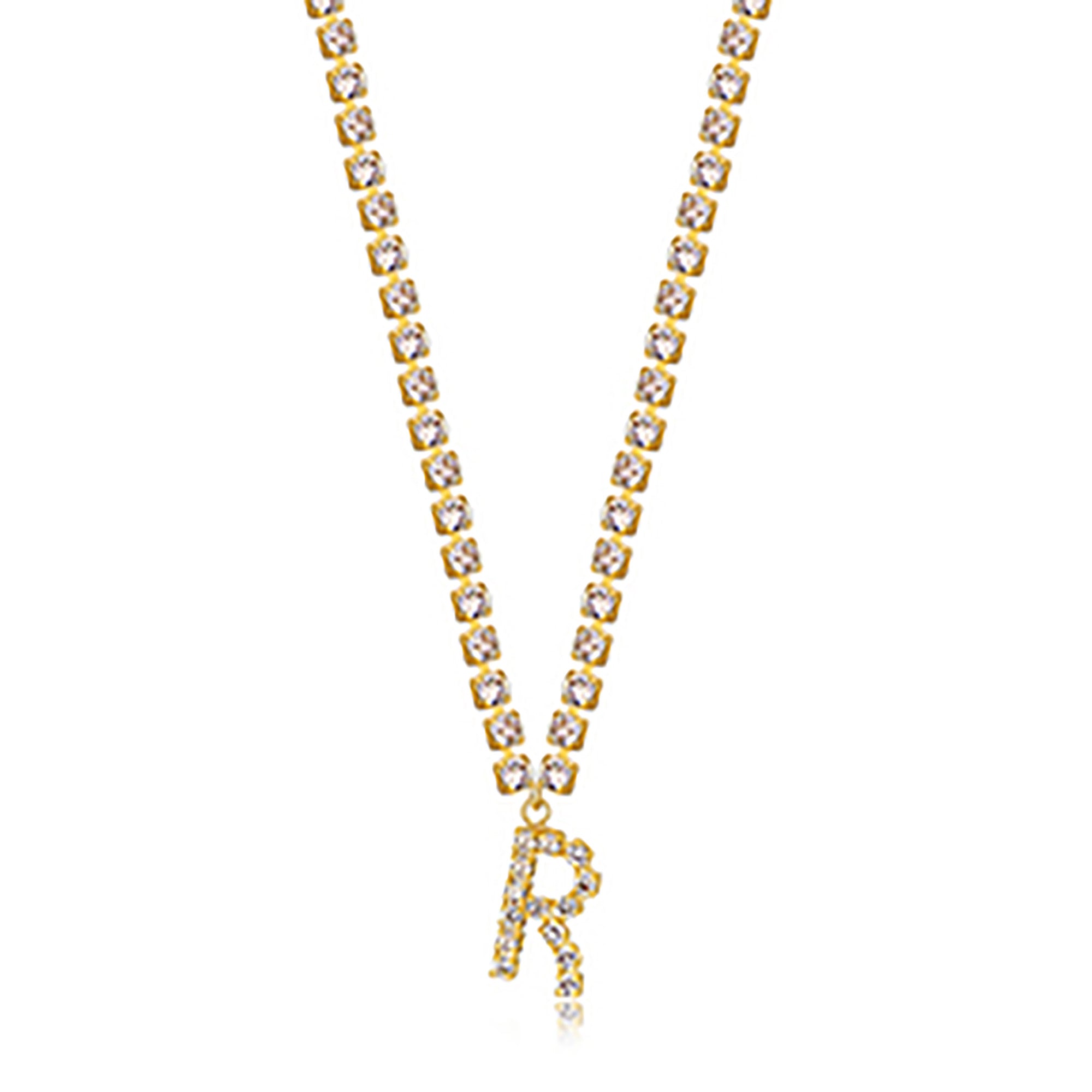 18K Gold Plated CZ Letters Pendant Necklace AnChus