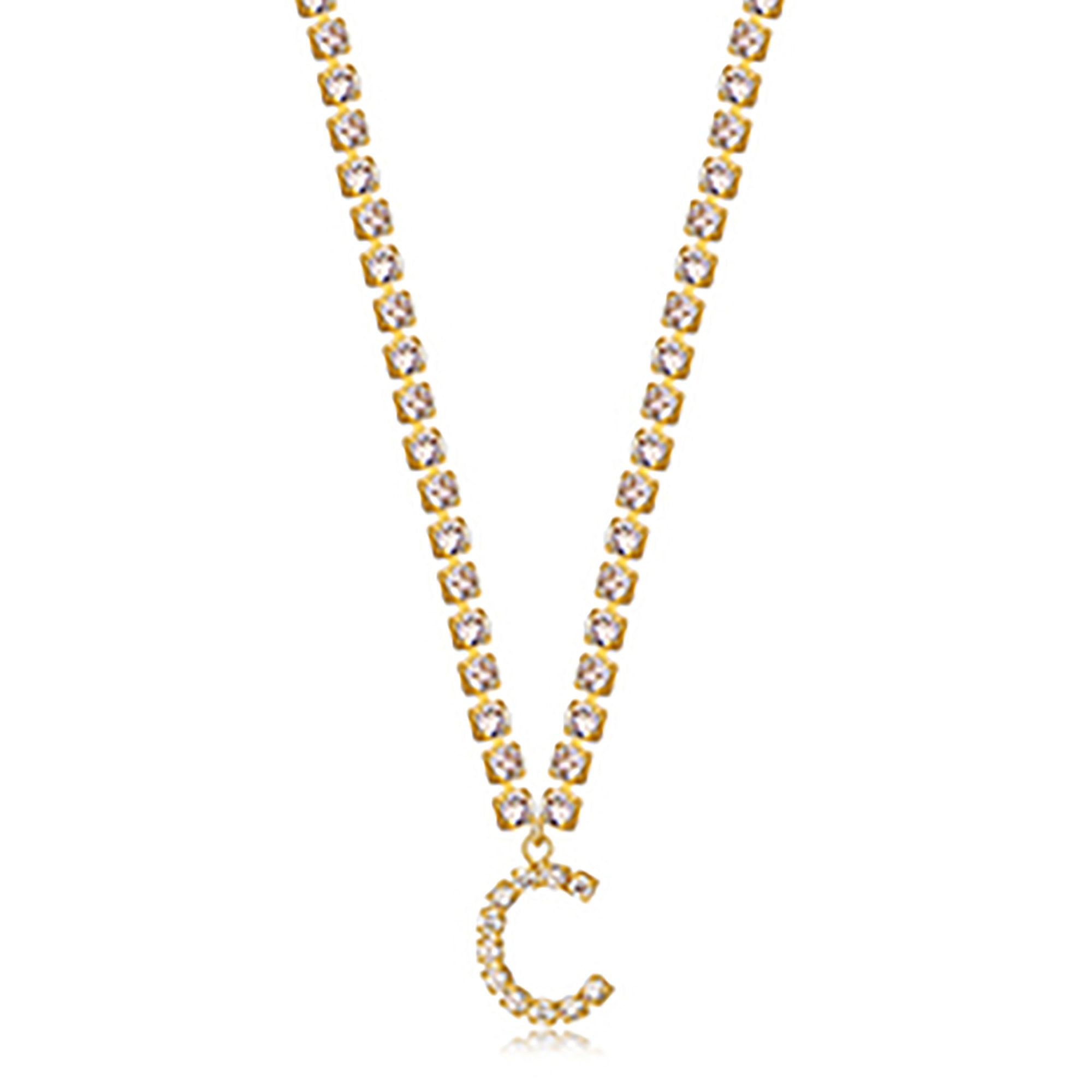 18K Gold Plated CZ Letters Pendant Necklace AnChus