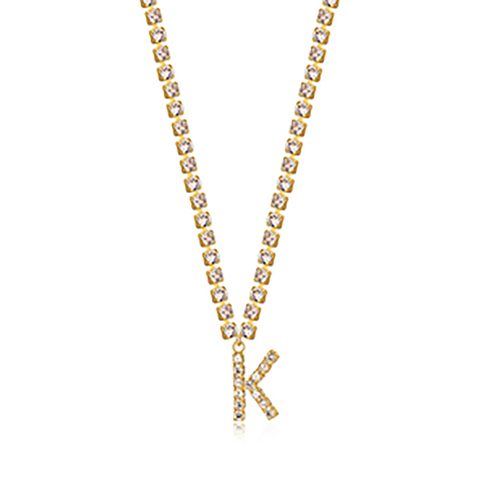 18K Gold Plated CZ Letters Pendant Necklace AnChus