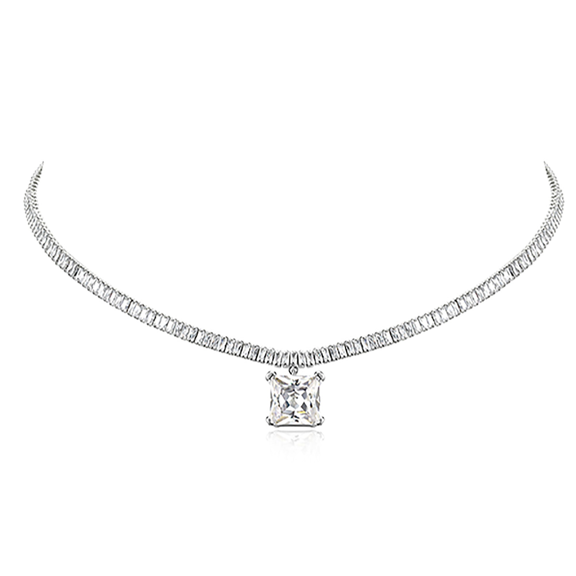 White Gold Plated Square CZ Pendant Necklace AnChus