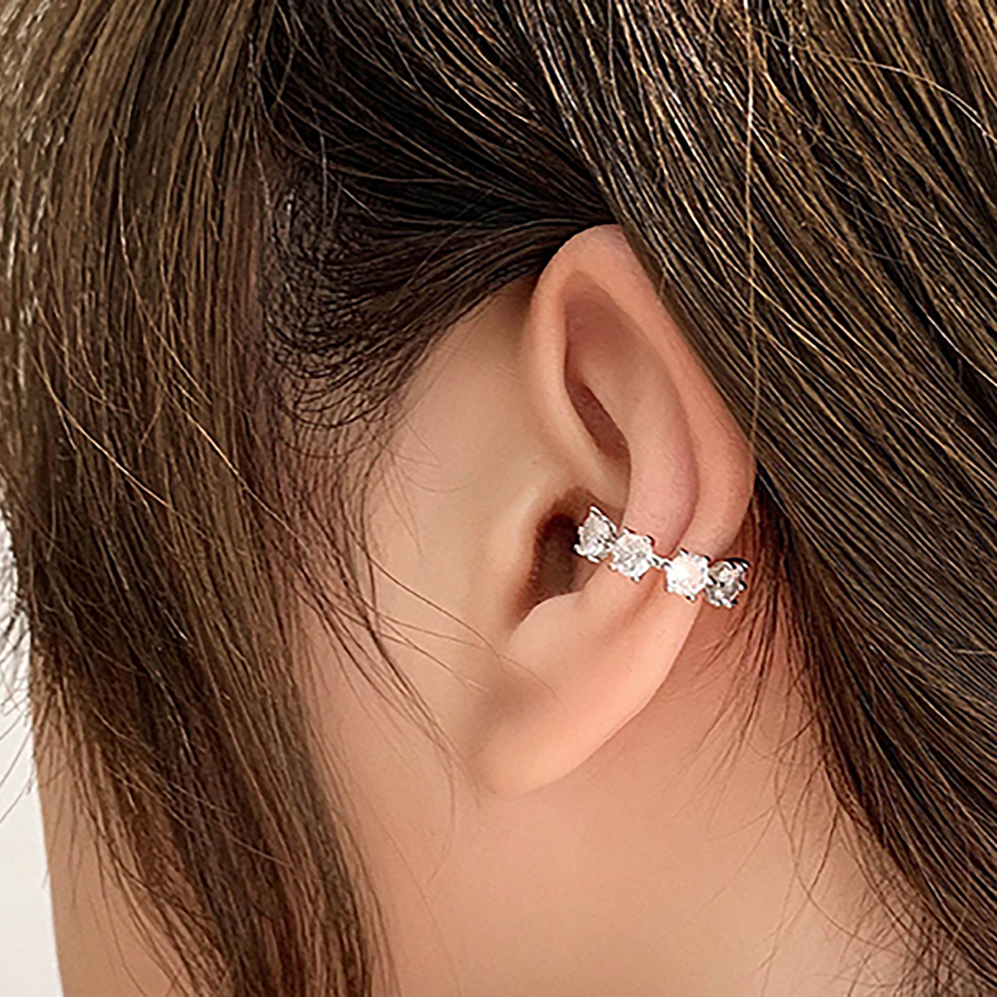 White Gold Plated w/ CZ Ear Cuff / Suspender Earrings