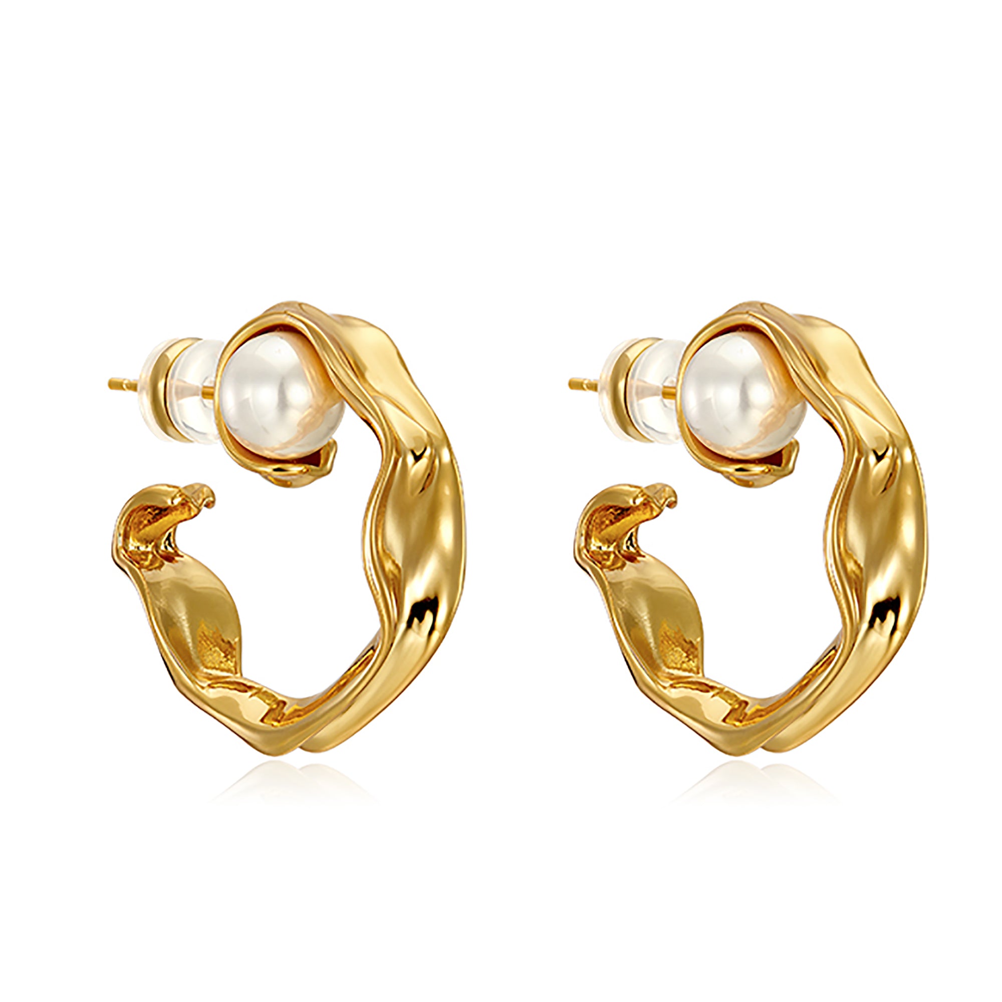 18K Gold Plated w/ Pearl Hoop Earrings