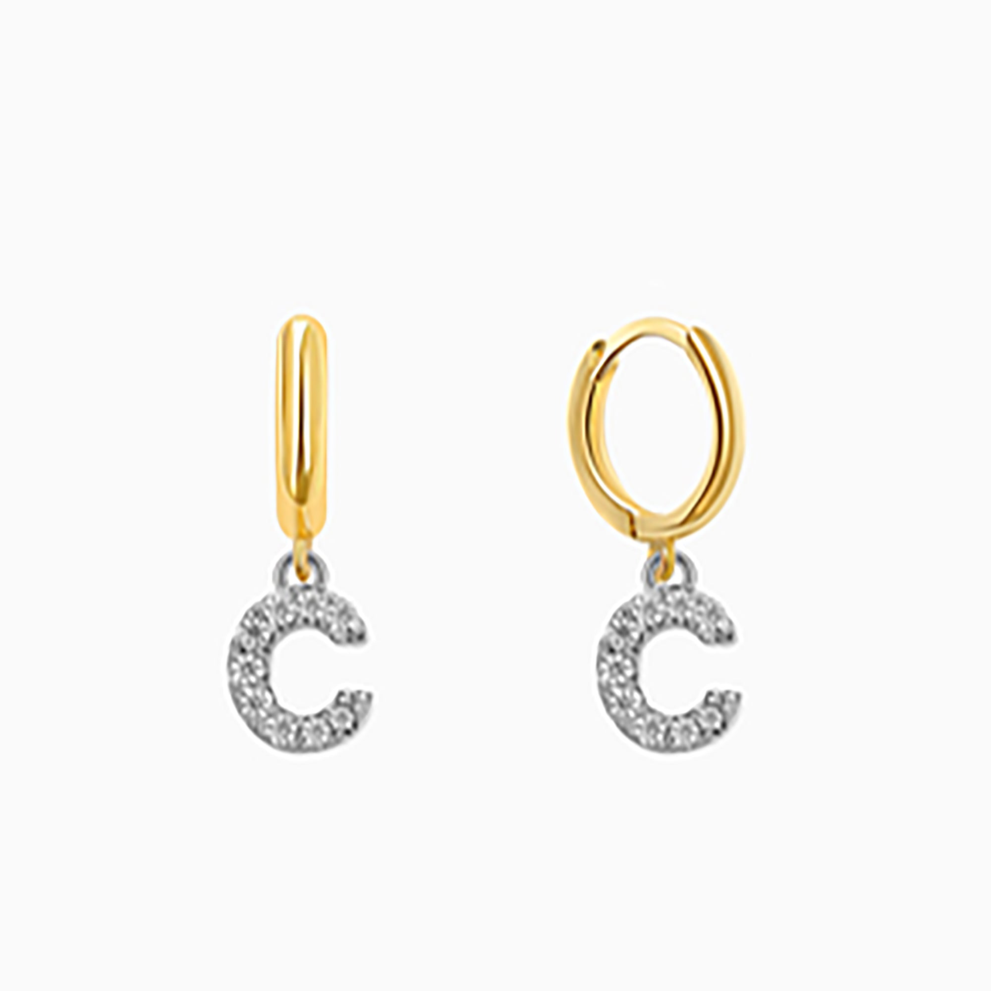 18K Gold Plated CZ initial Letter Hoop Earrings  Dangle