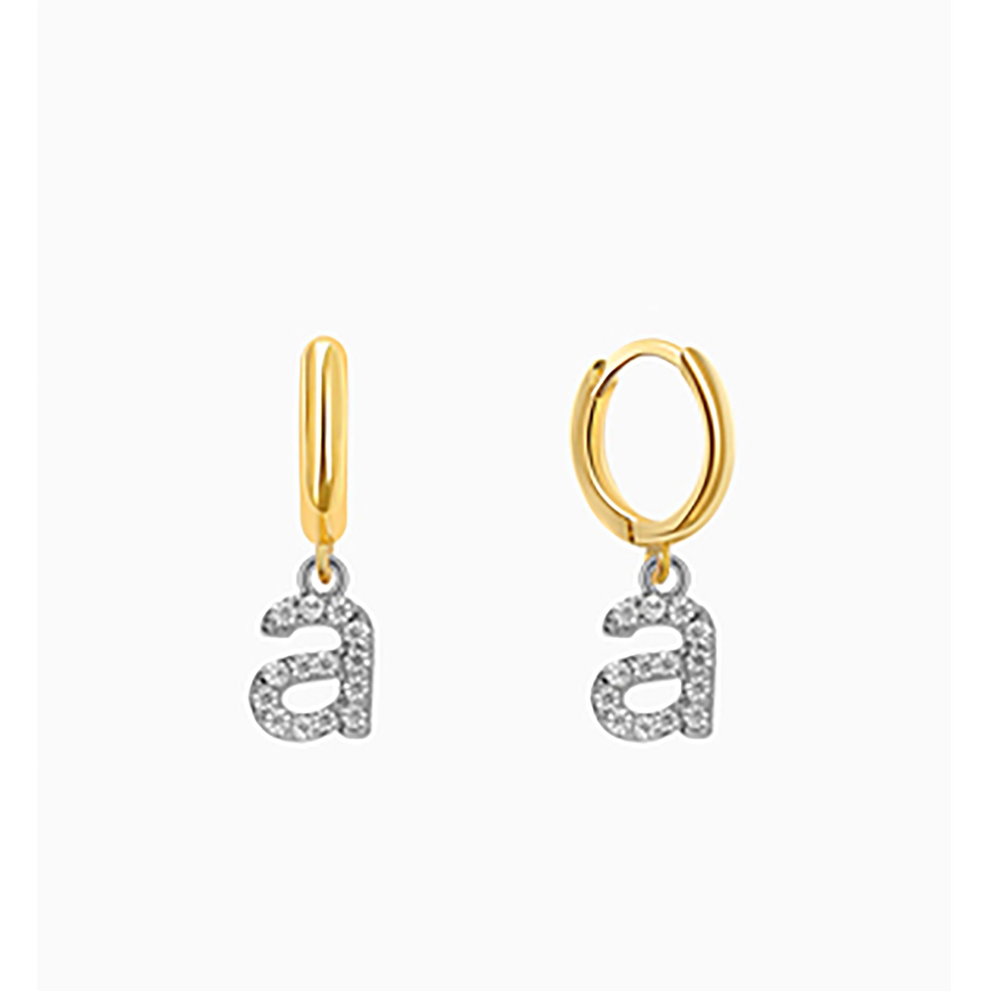 18K Gold Plated CZ initial Letter Hoop Earrings  Dangle