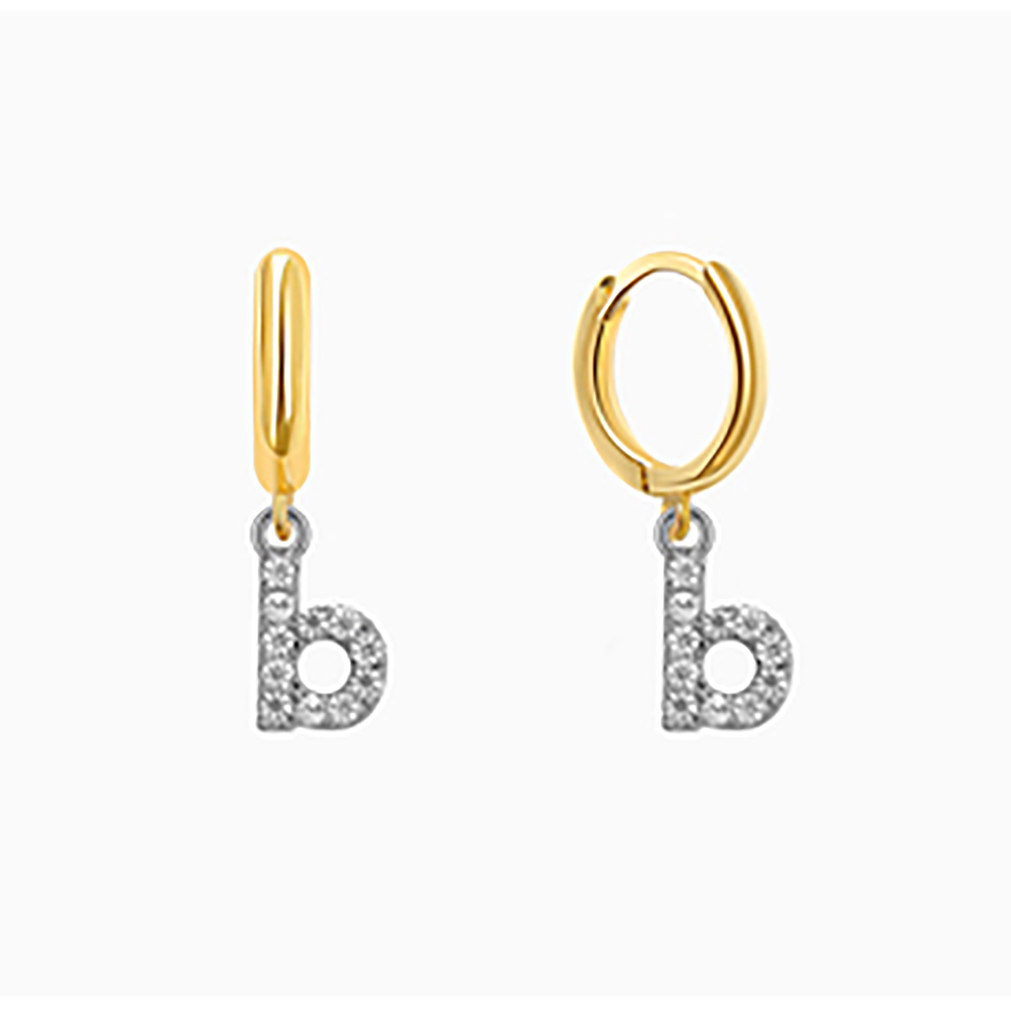 18K Gold Plated CZ initial Letter Hoop Earrings  Dangle