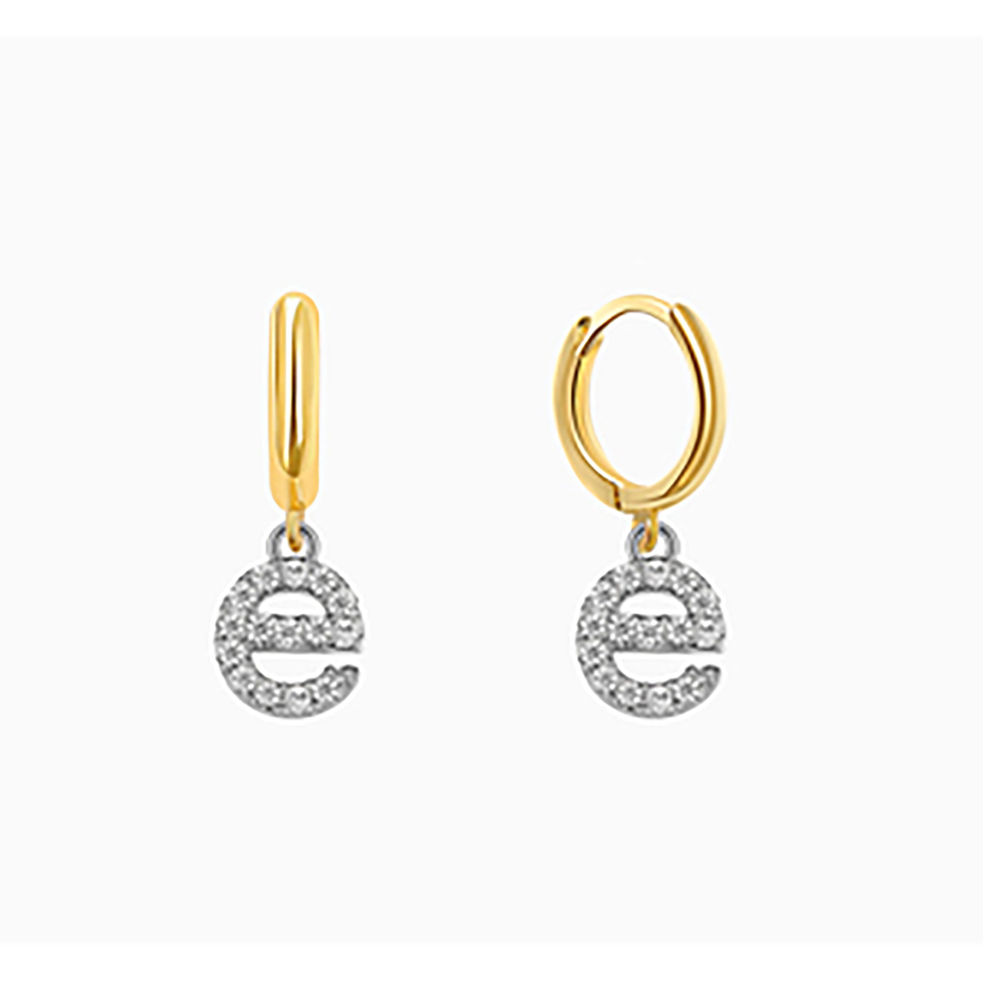 18K Gold Plated CZ initial Letter Hoop Earrings  Dangle