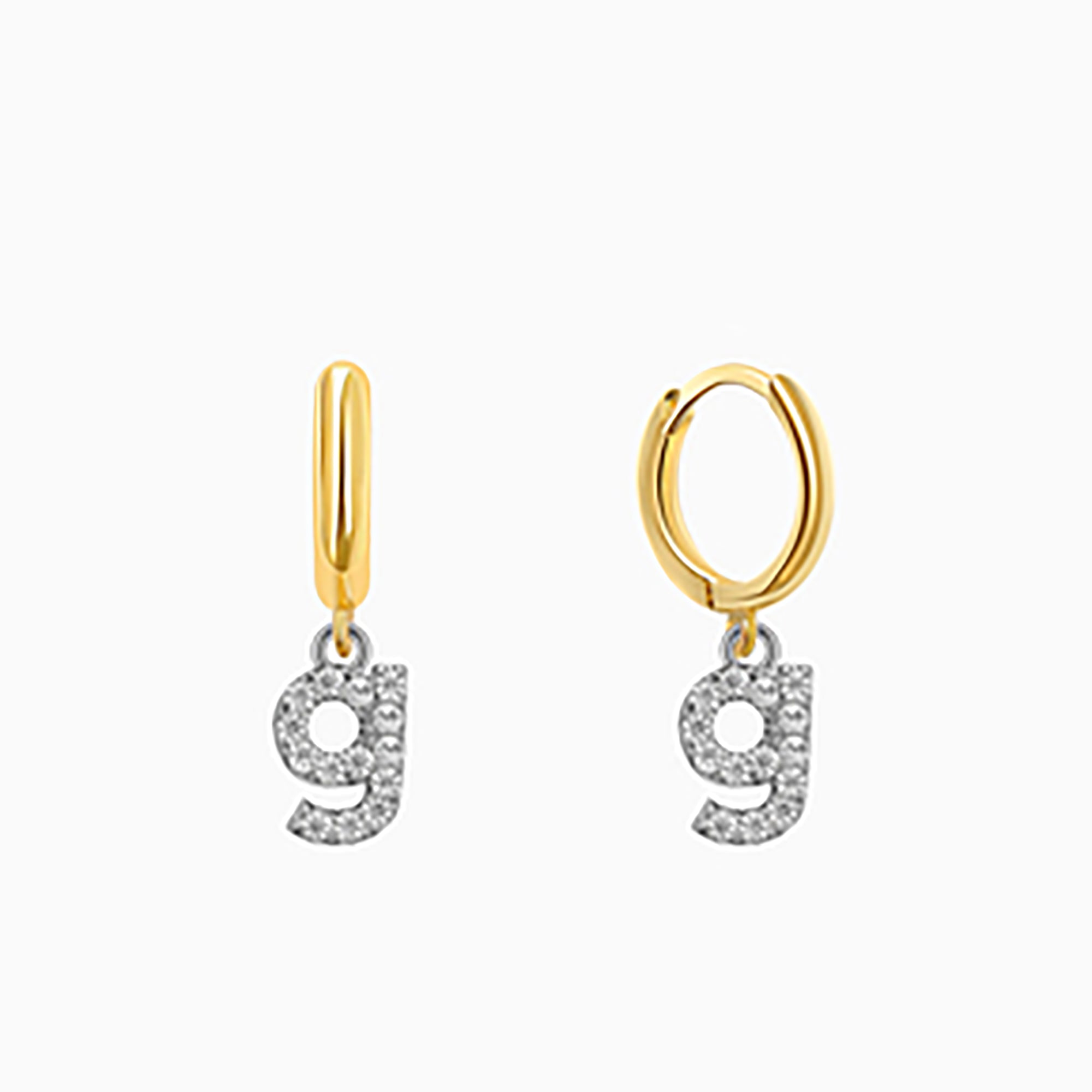 18K Gold Plated CZ initial Letter Hoop Earrings  Dangle