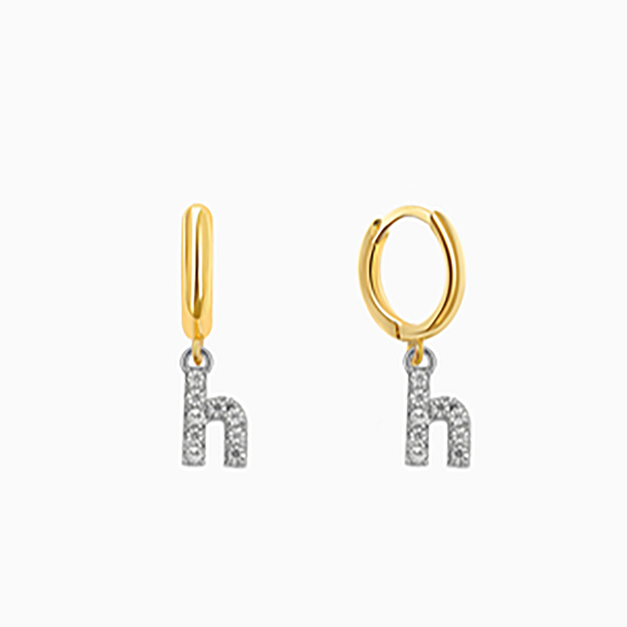 18K Gold Plated CZ initial Letter Hoop Earrings  Dangle