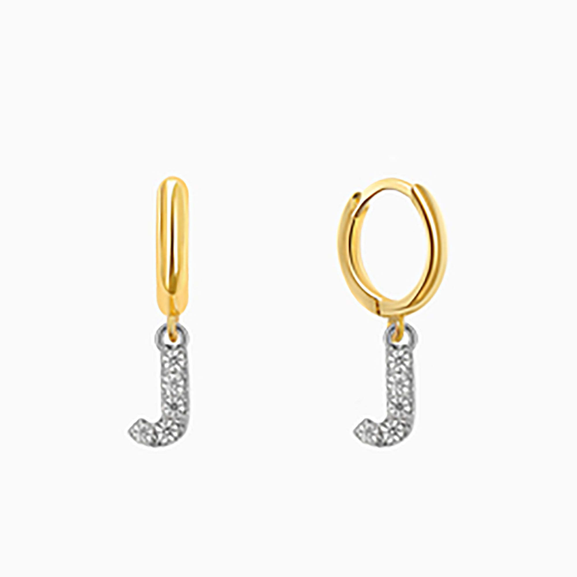 18K Gold Plated CZ initial Letter Hoop Earrings  Dangle