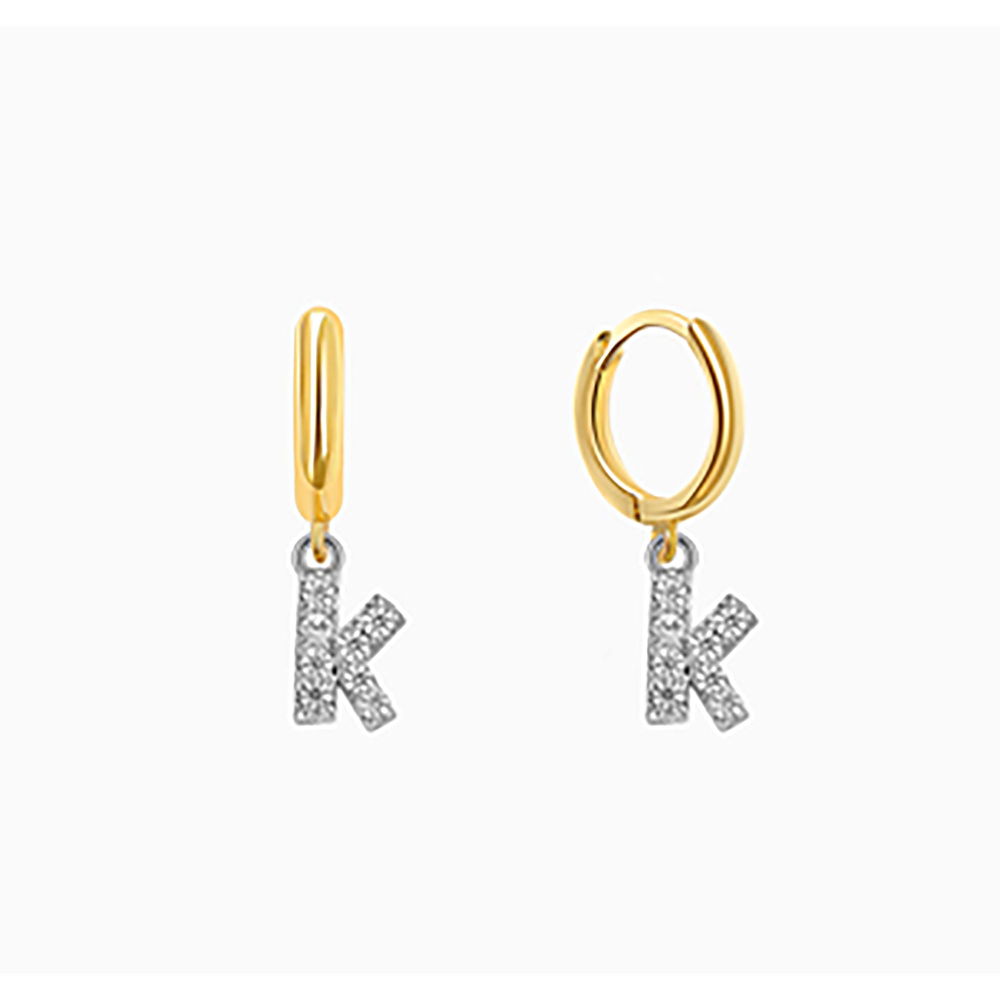 18K Gold Plated CZ initial Letter Hoop Earrings  Dangle