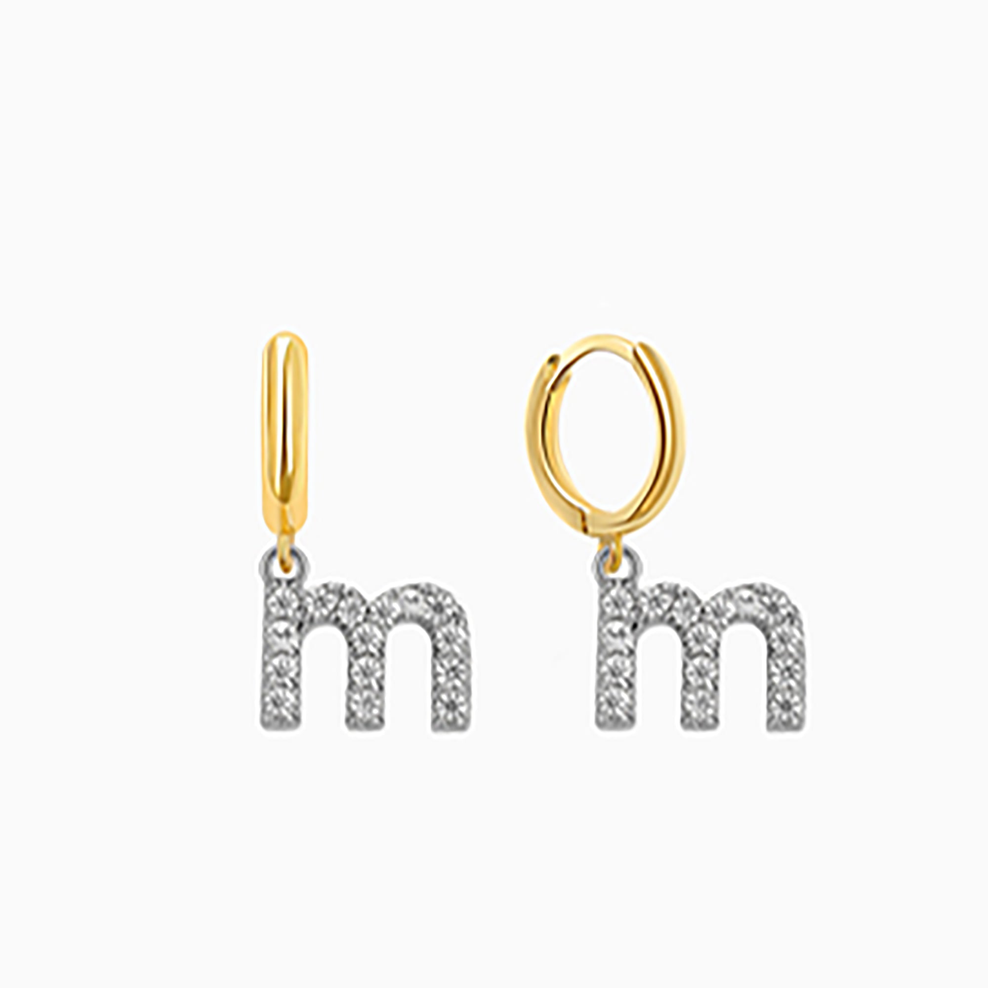 18K Gold Plated CZ initial Letter Hoop Earrings  Dangle