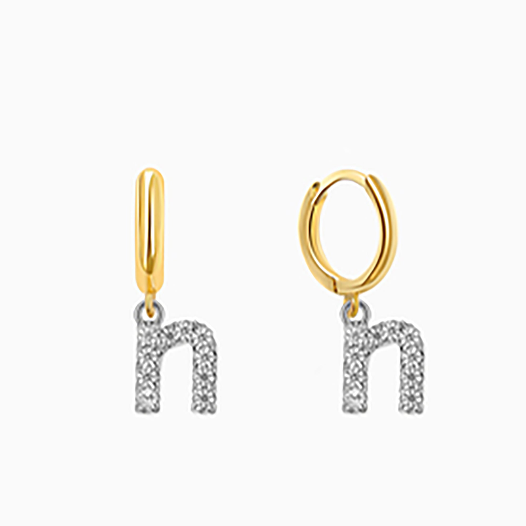 18K Gold Plated CZ initial Letter Hoop Earrings  Dangle