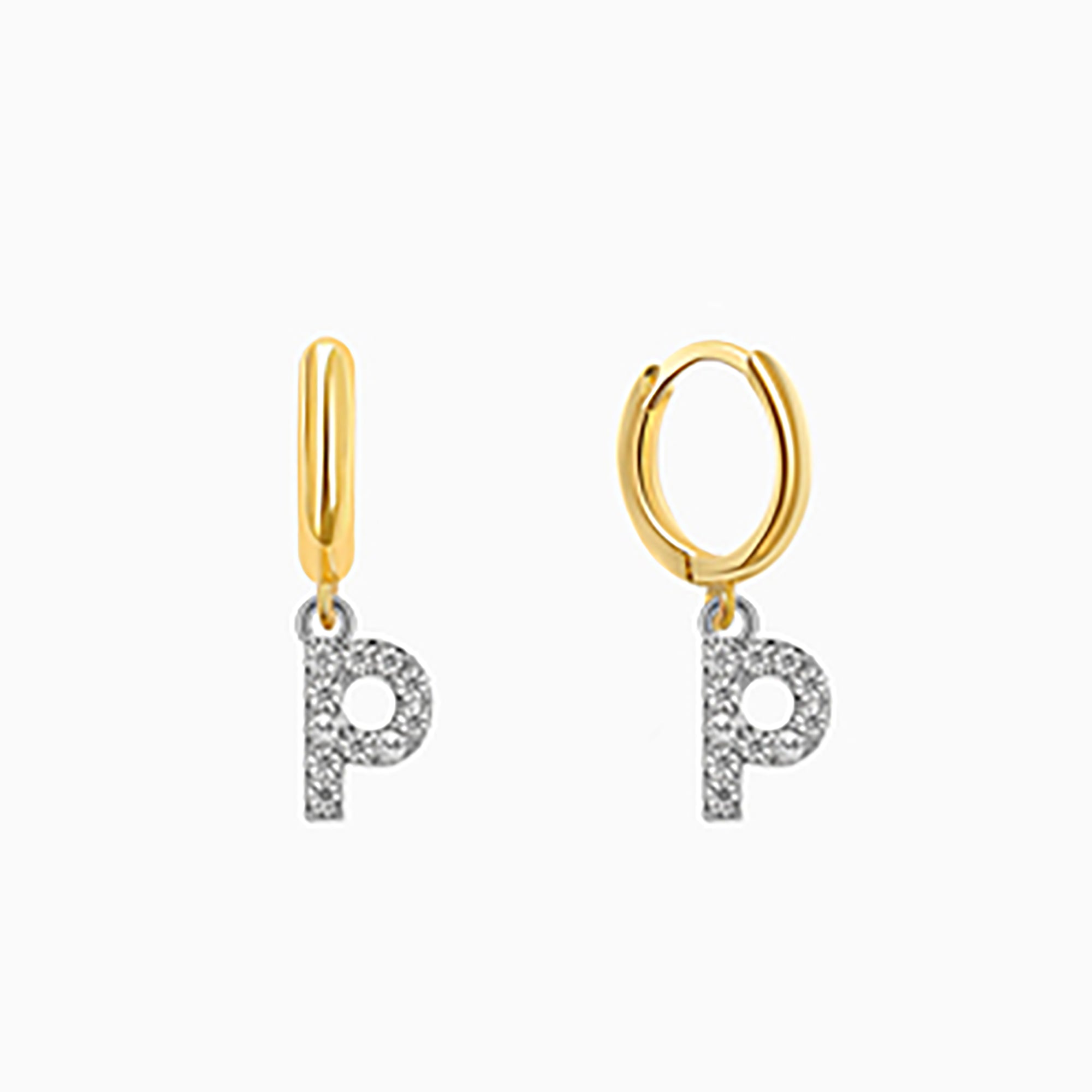 18K Gold Plated CZ initial Letter Hoop Earrings  Dangle