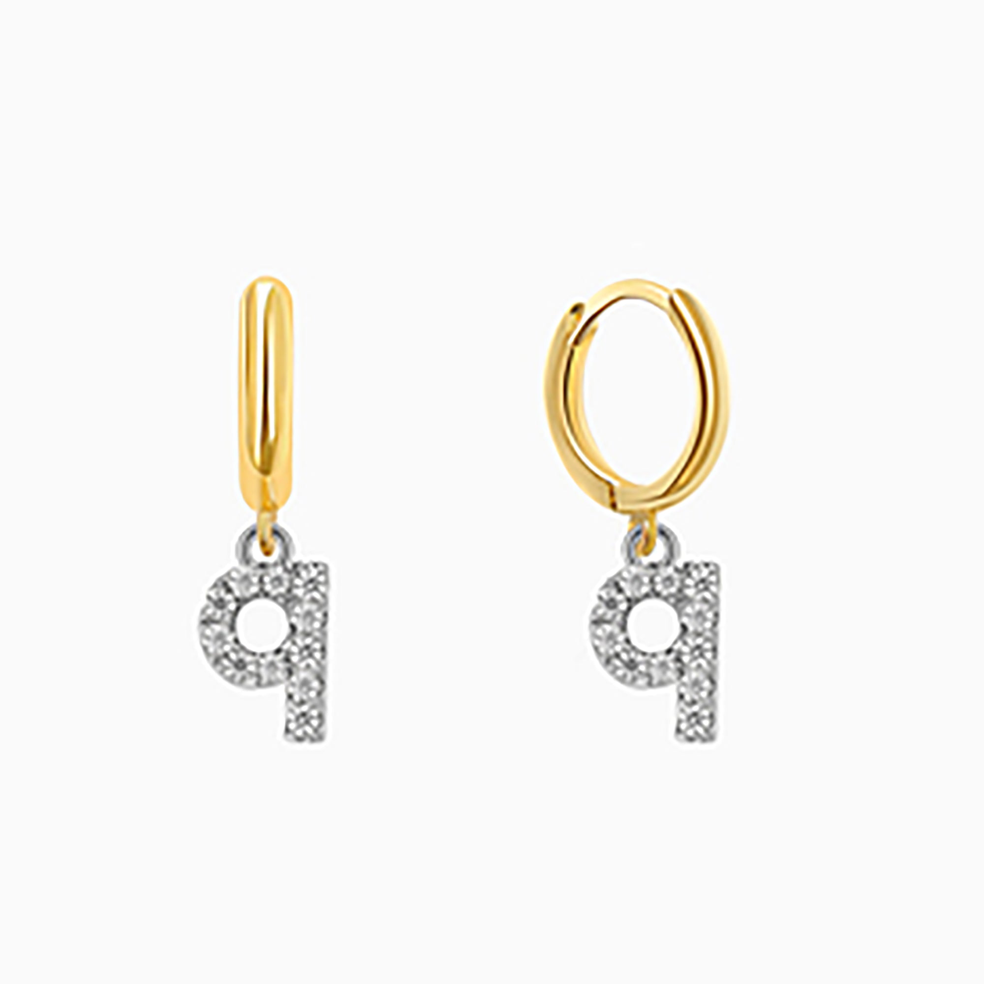 18K Gold Plated CZ initial Letter Hoop Earrings  Dangle