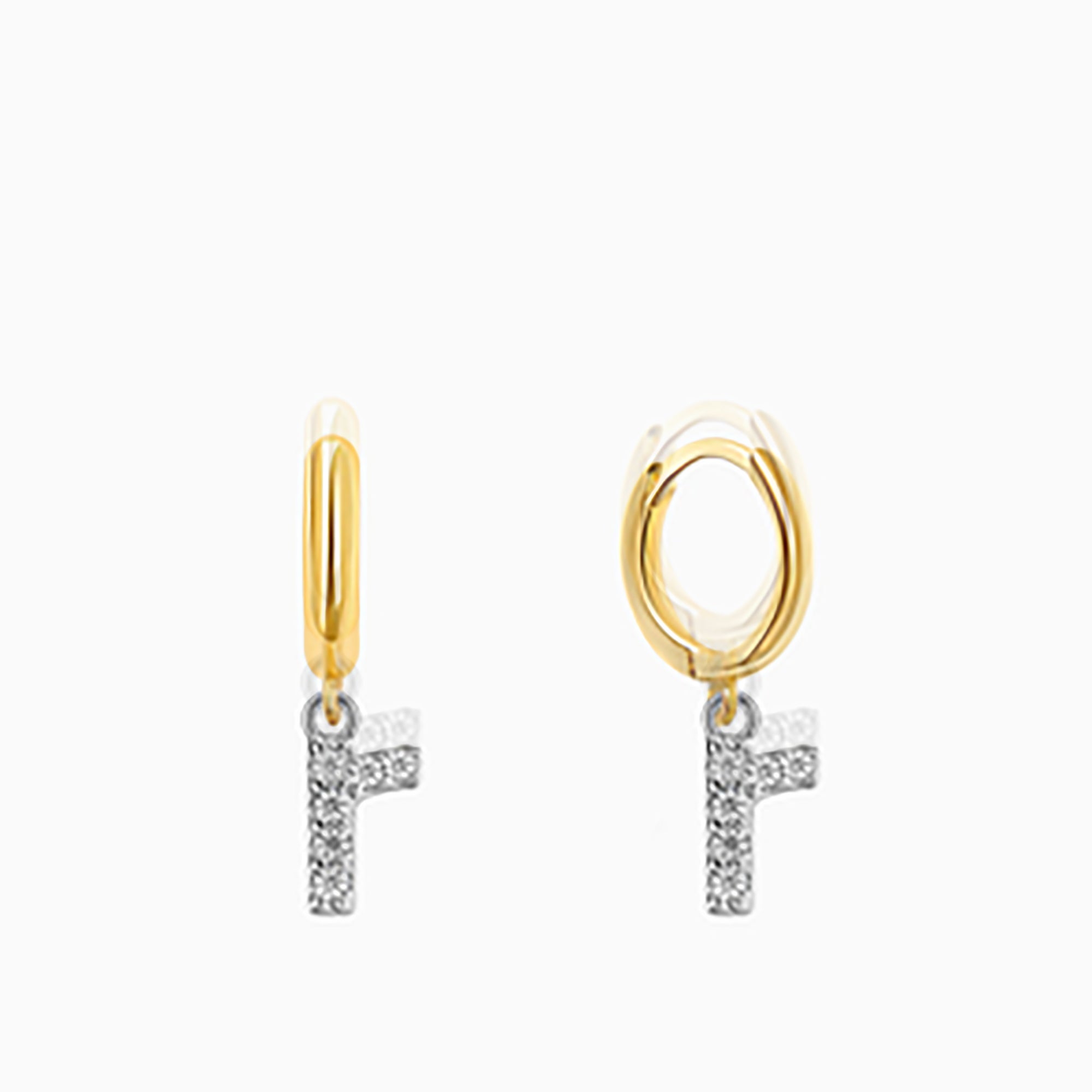 18K Gold Plated CZ initial Letter Hoop Earrings  Dangle