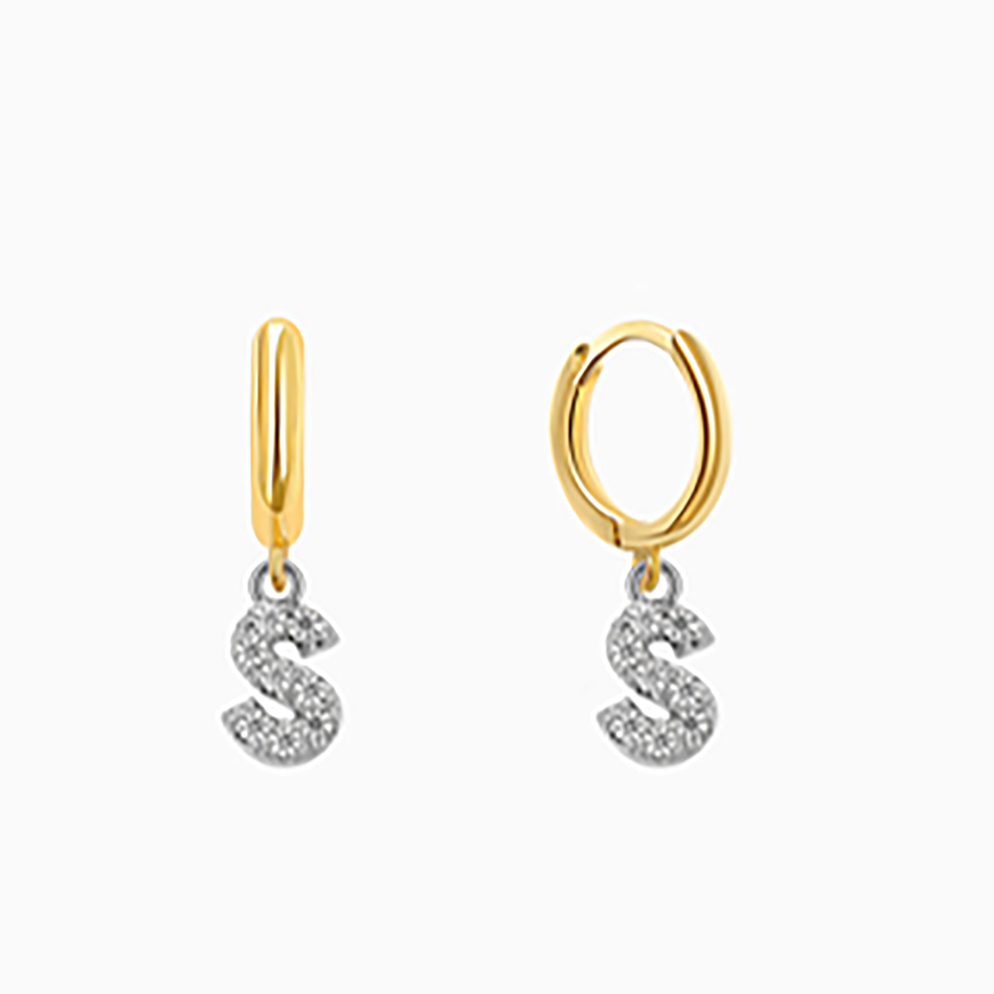 18K Gold Plated CZ initial Letter Hoop Earrings  Dangle