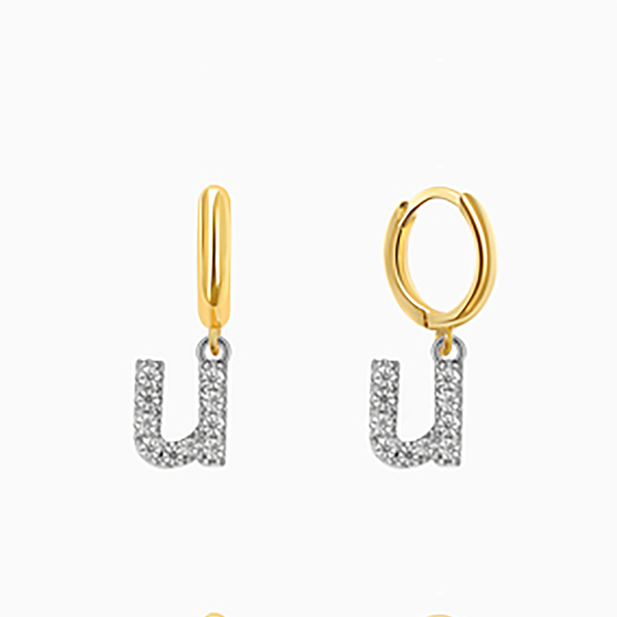 18K Gold Plated CZ initial Letter Hoop Earrings  Dangle