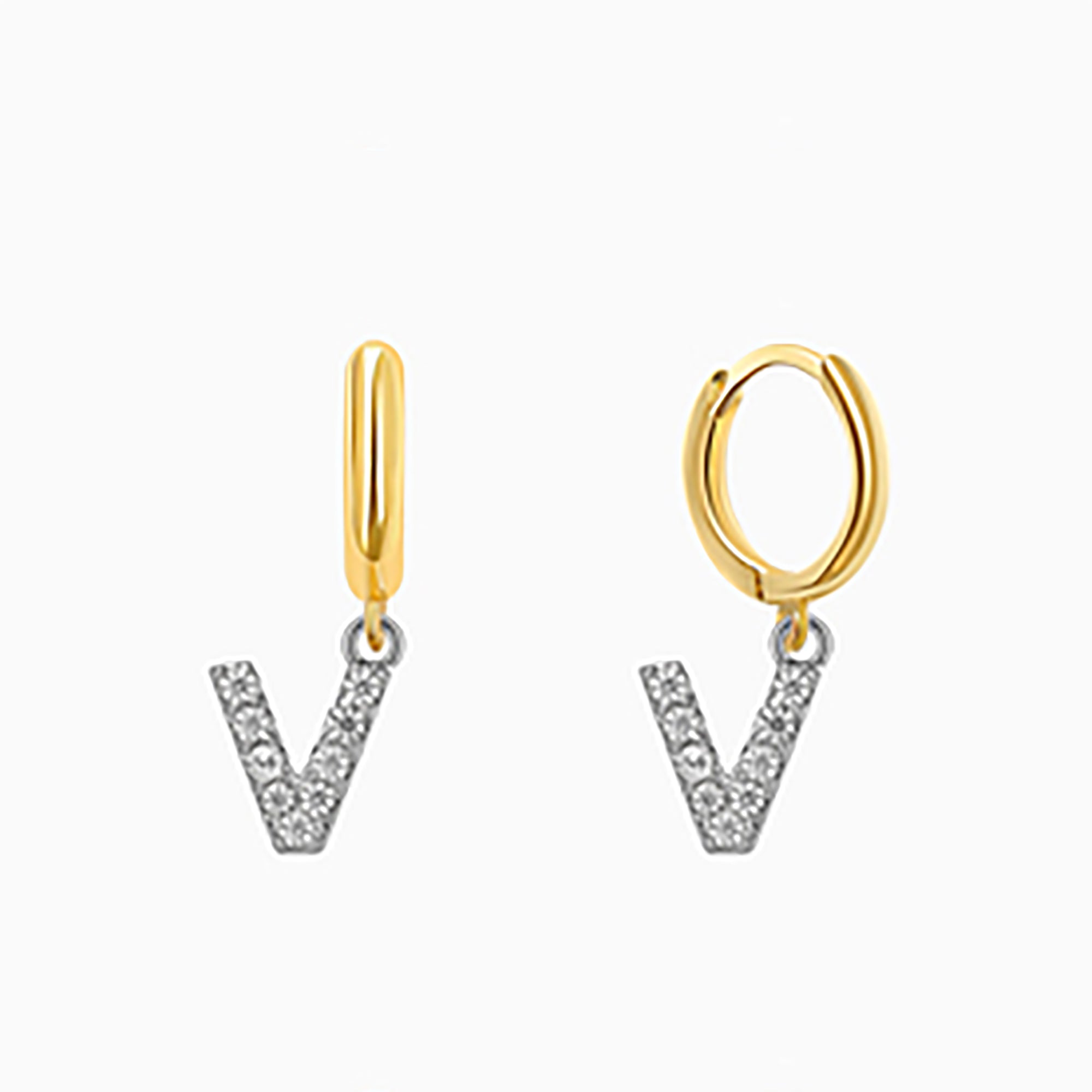 18K Gold Plated CZ initial Letter Hoop Earrings  Dangle