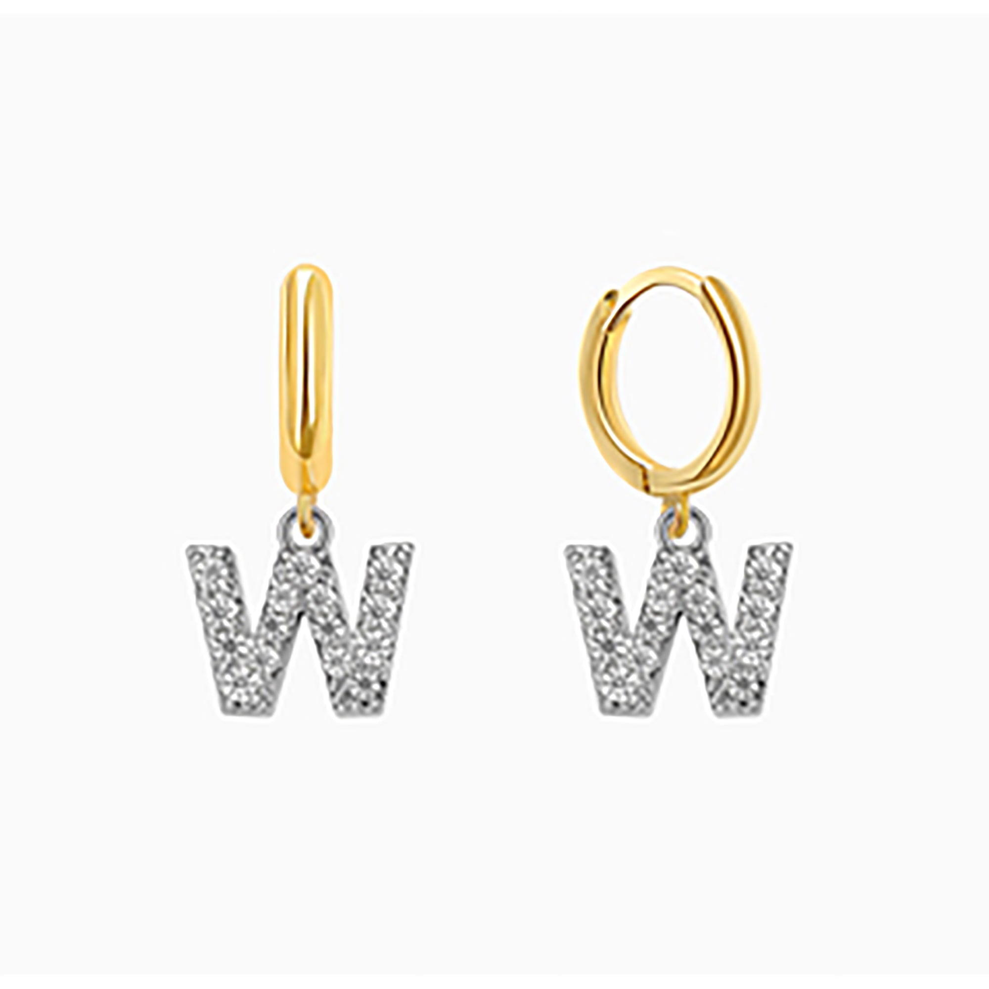 18K Gold Plated CZ initial Letter Hoop Earrings  Dangle