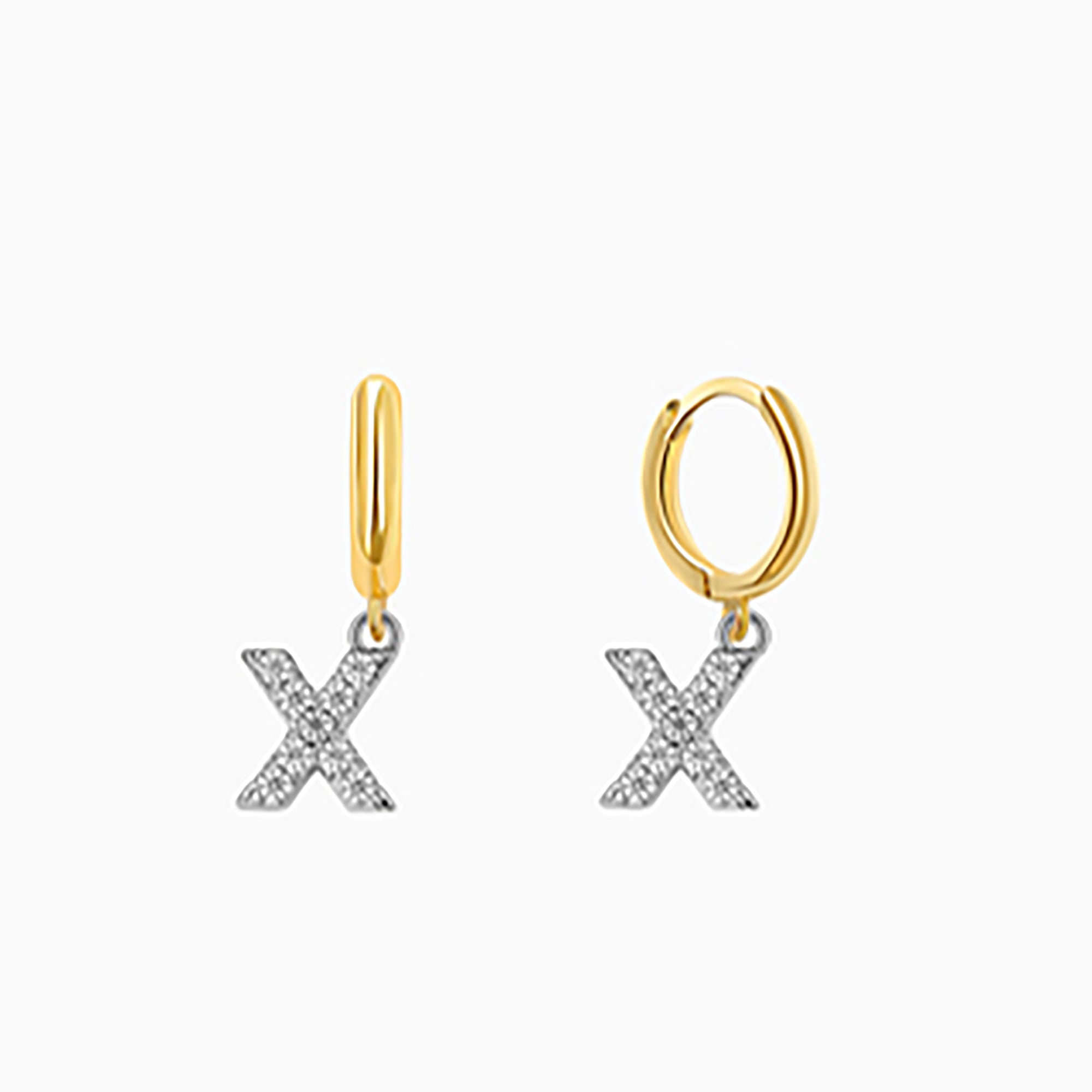 18K Gold Plated CZ initial Letter Hoop Earrings  Dangle